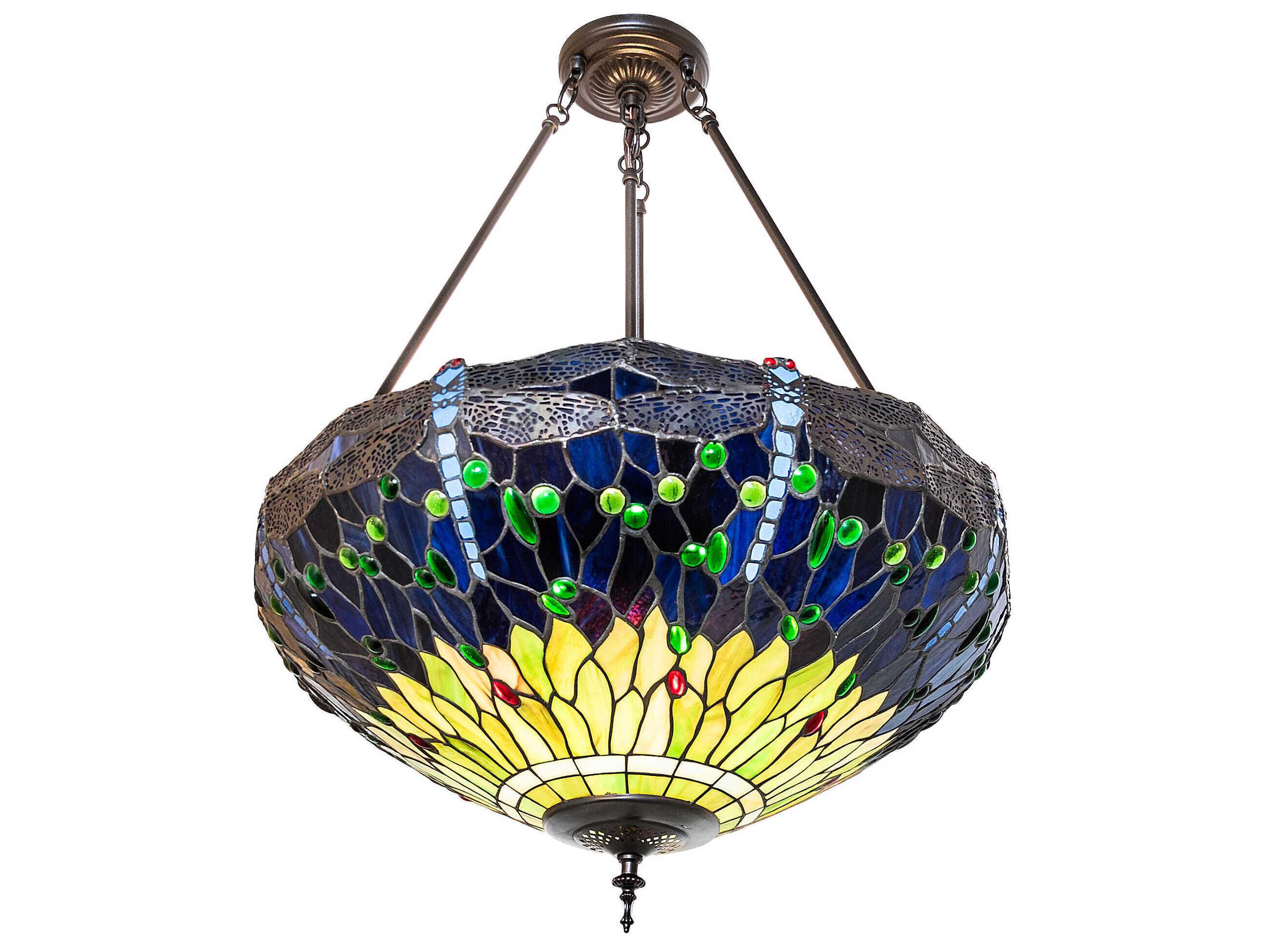 Meyda Tiffany Hanginghead Dragonfly 3-Light Mahogany Bronze Semi Flush Mount