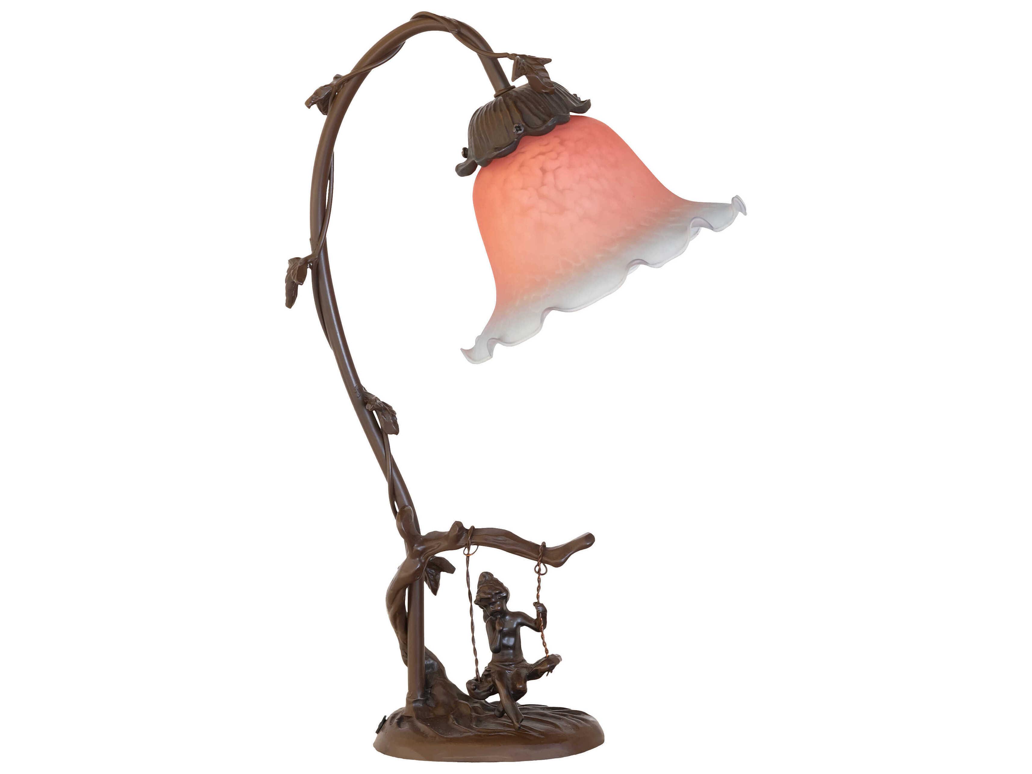 Meyda Fluted Bell Cherub on Swing Pink / Blue Glass Table Lamp