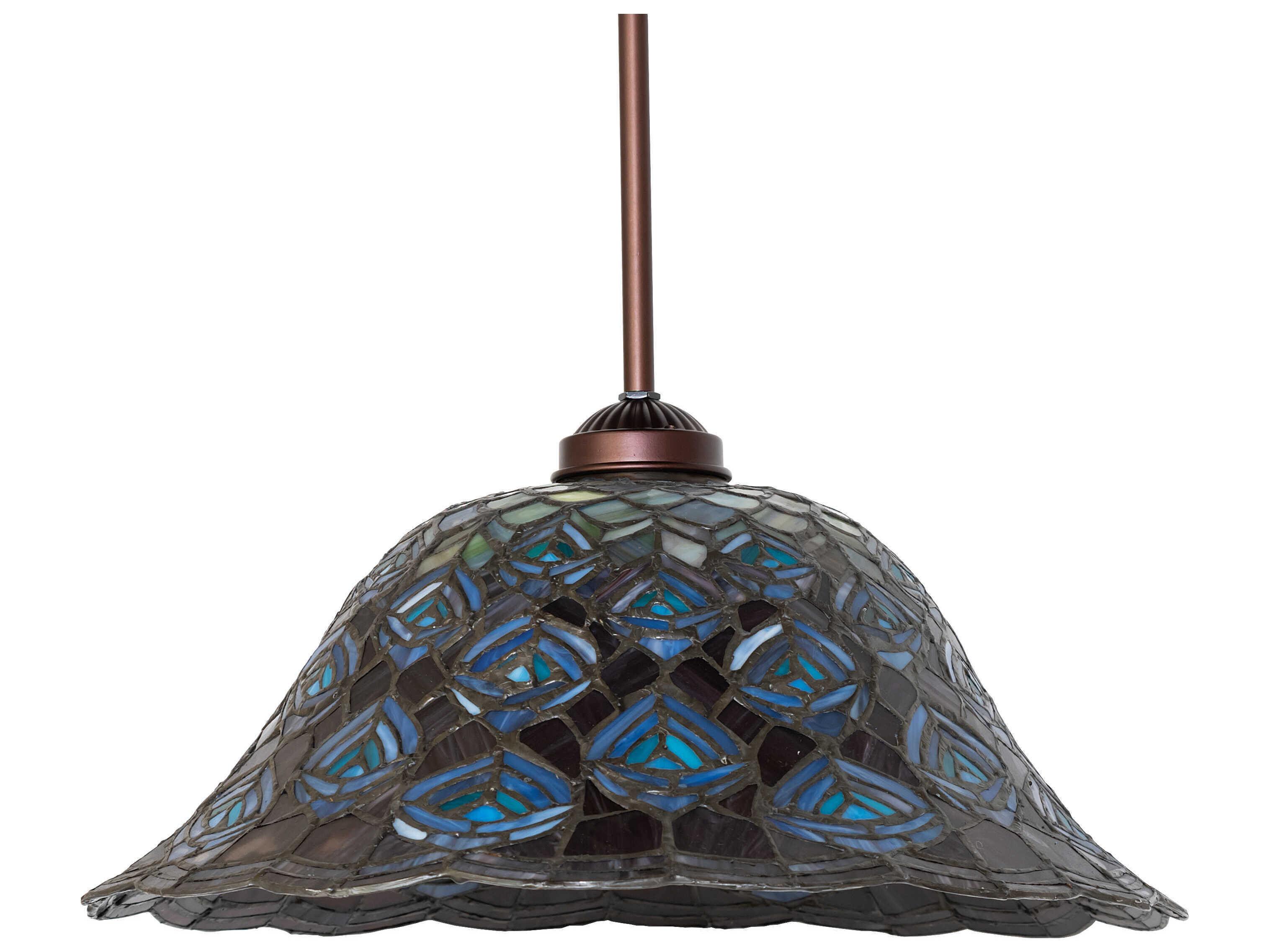 Meyda Tiffany Peacock Feather 1-Light Blue Dome Pendant