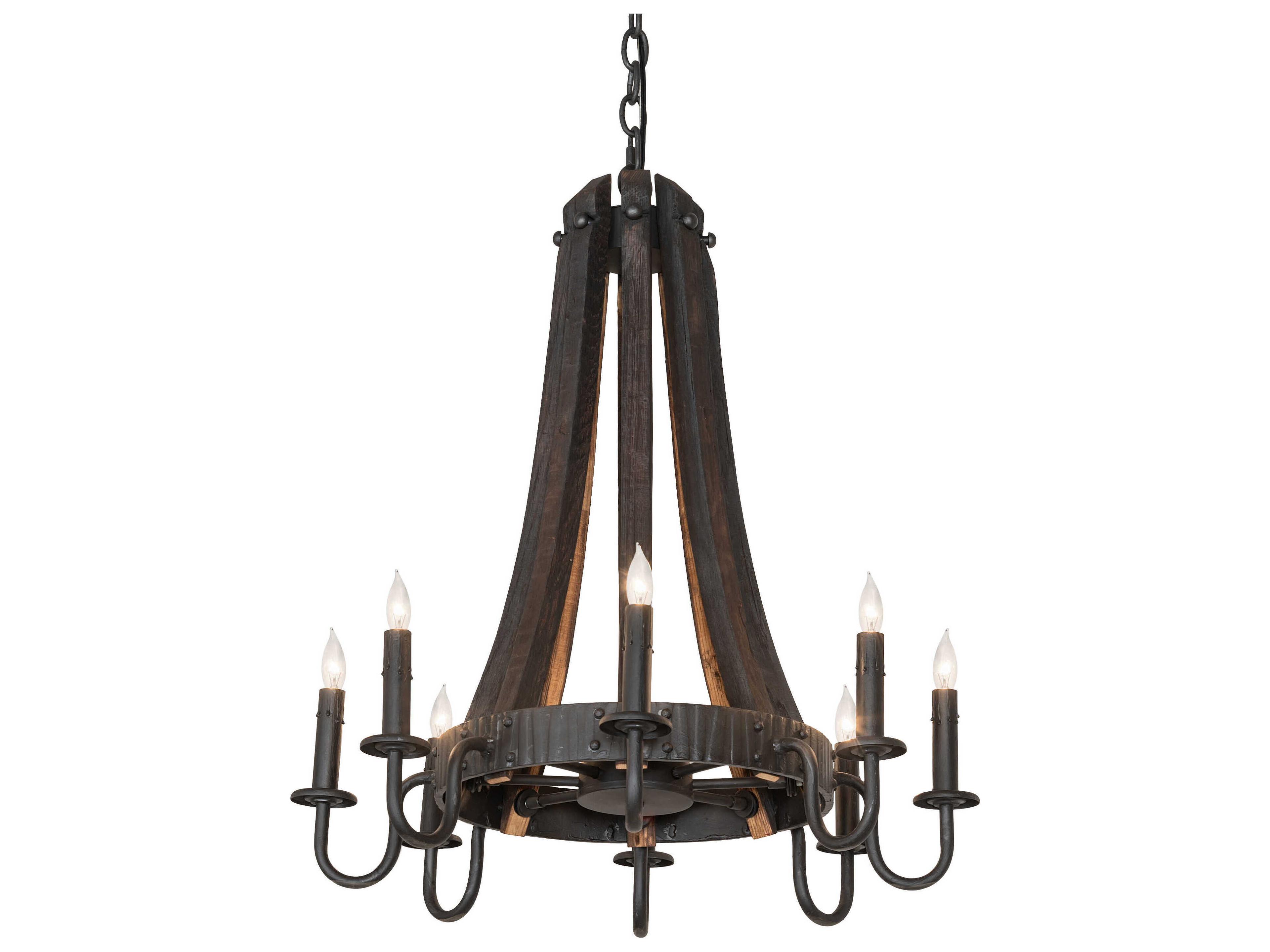 Meyda Barrel Stave Madera 8-Light Costello Black Charred Wood Chandelier