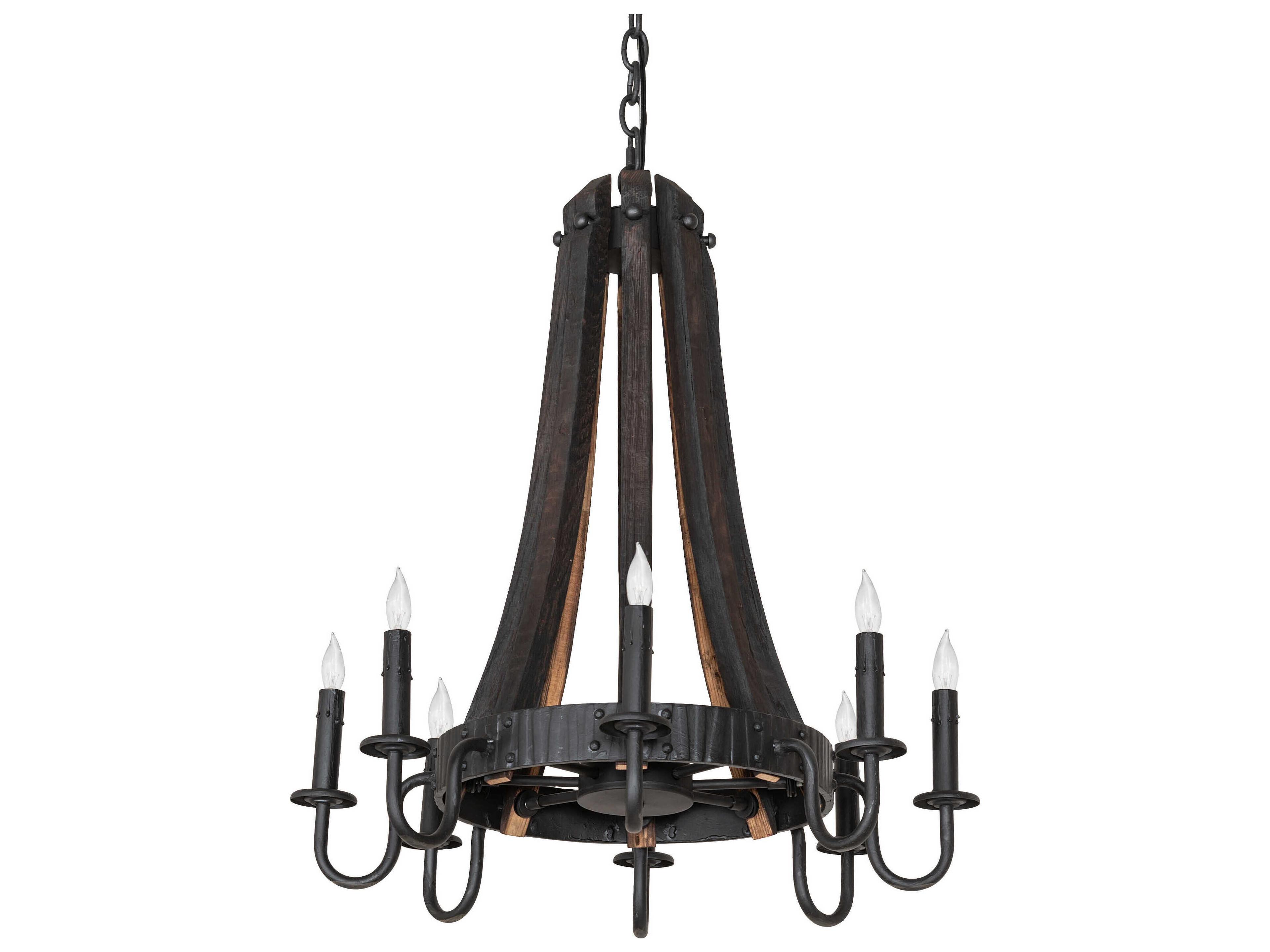 Meyda Barrel Stave Madera 8-Light Costello Black Charred Wood Chandelier