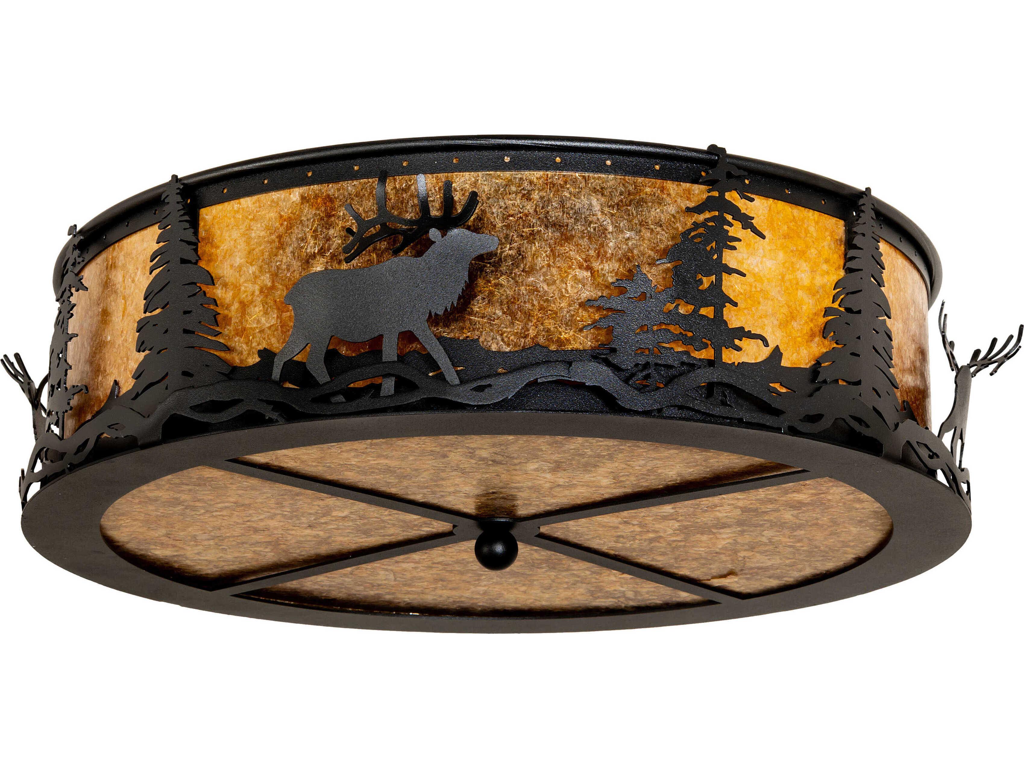 Meyda Elk At Dusk 4-Light Textured Black Round Flush Mount