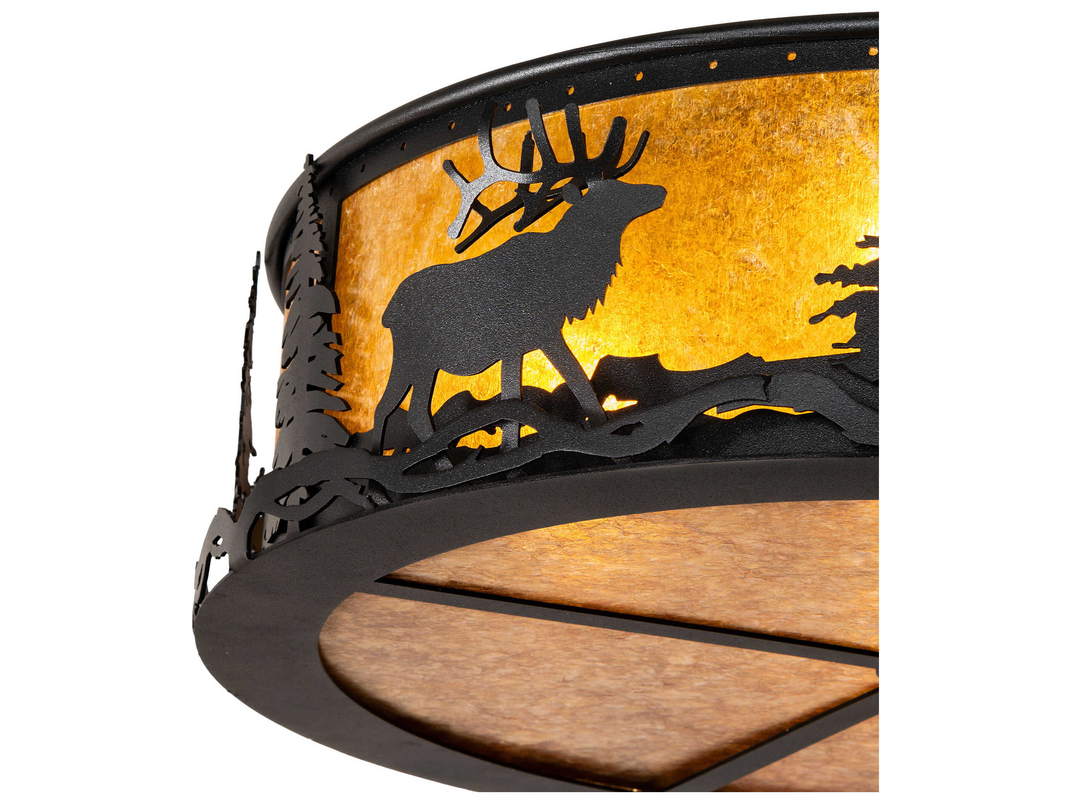 Meyda Elk At Dusk 4-Light Textured Black Round Flush Mount