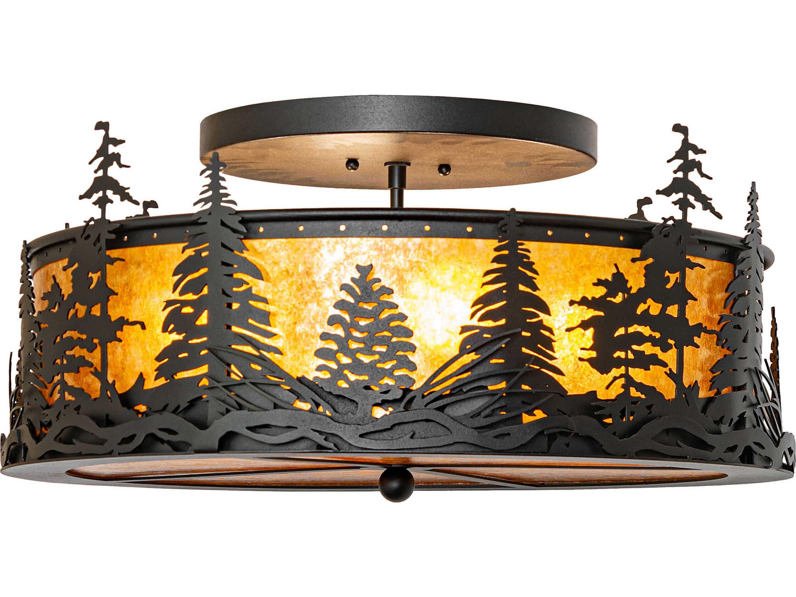 Meyda Tall Pines 4-Light Textured Black Semi Flush Mount
