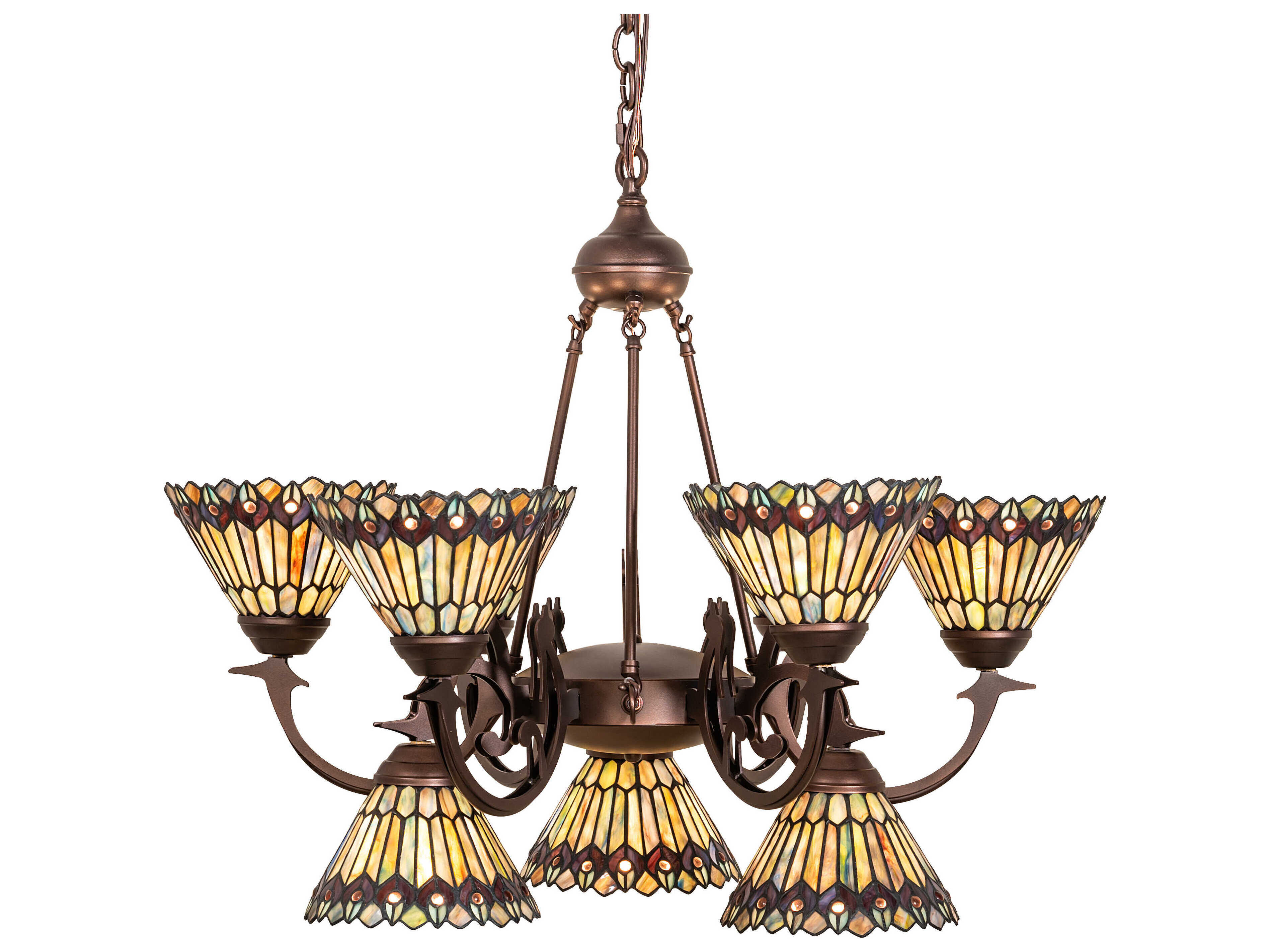 Meyda Tiffany Jeweled Peacock 9-Light Mahogany Bronze Chandelier