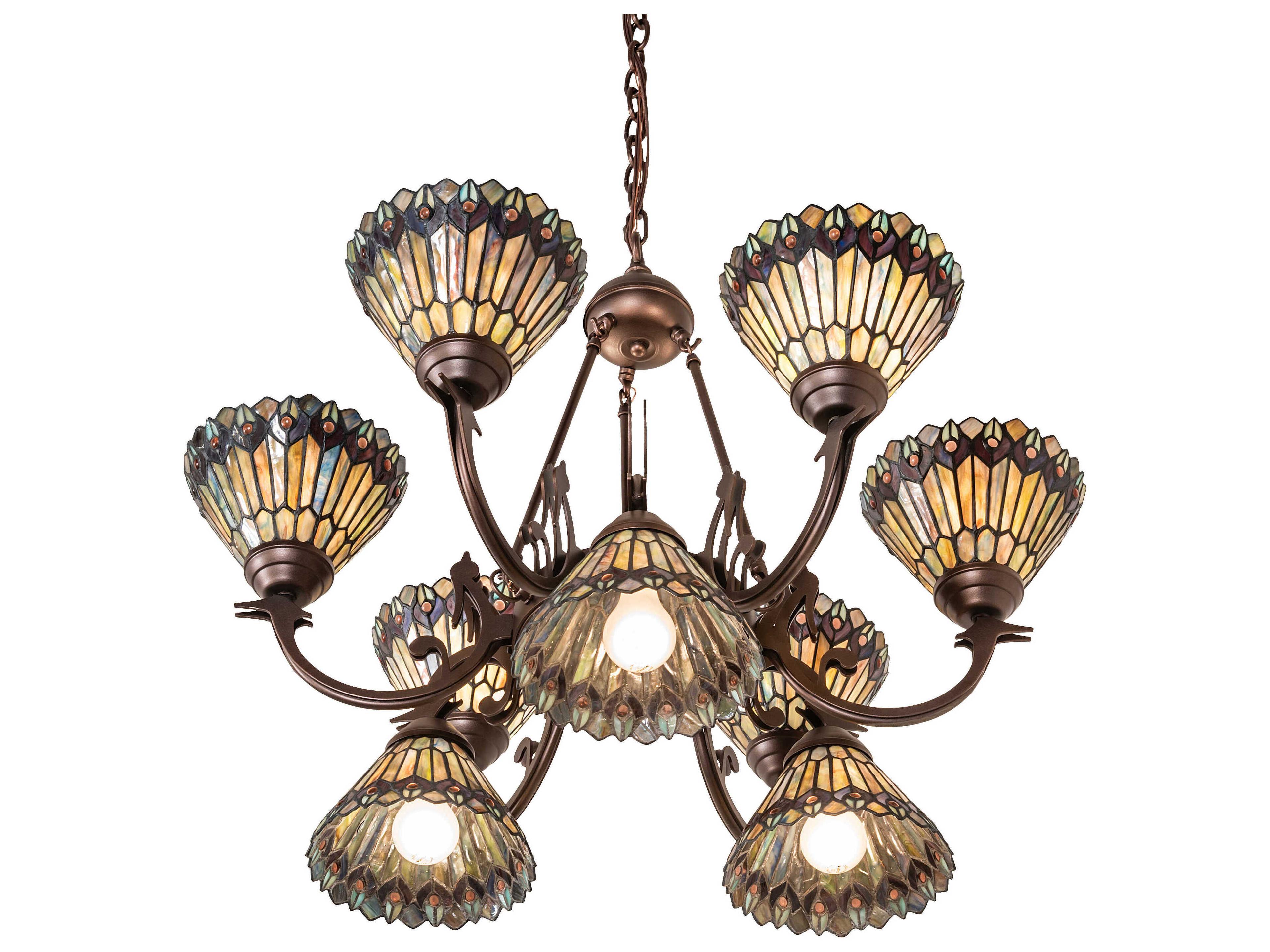 Meyda Tiffany Jeweled Peacock 9-Light Mahogany Bronze Chandelier