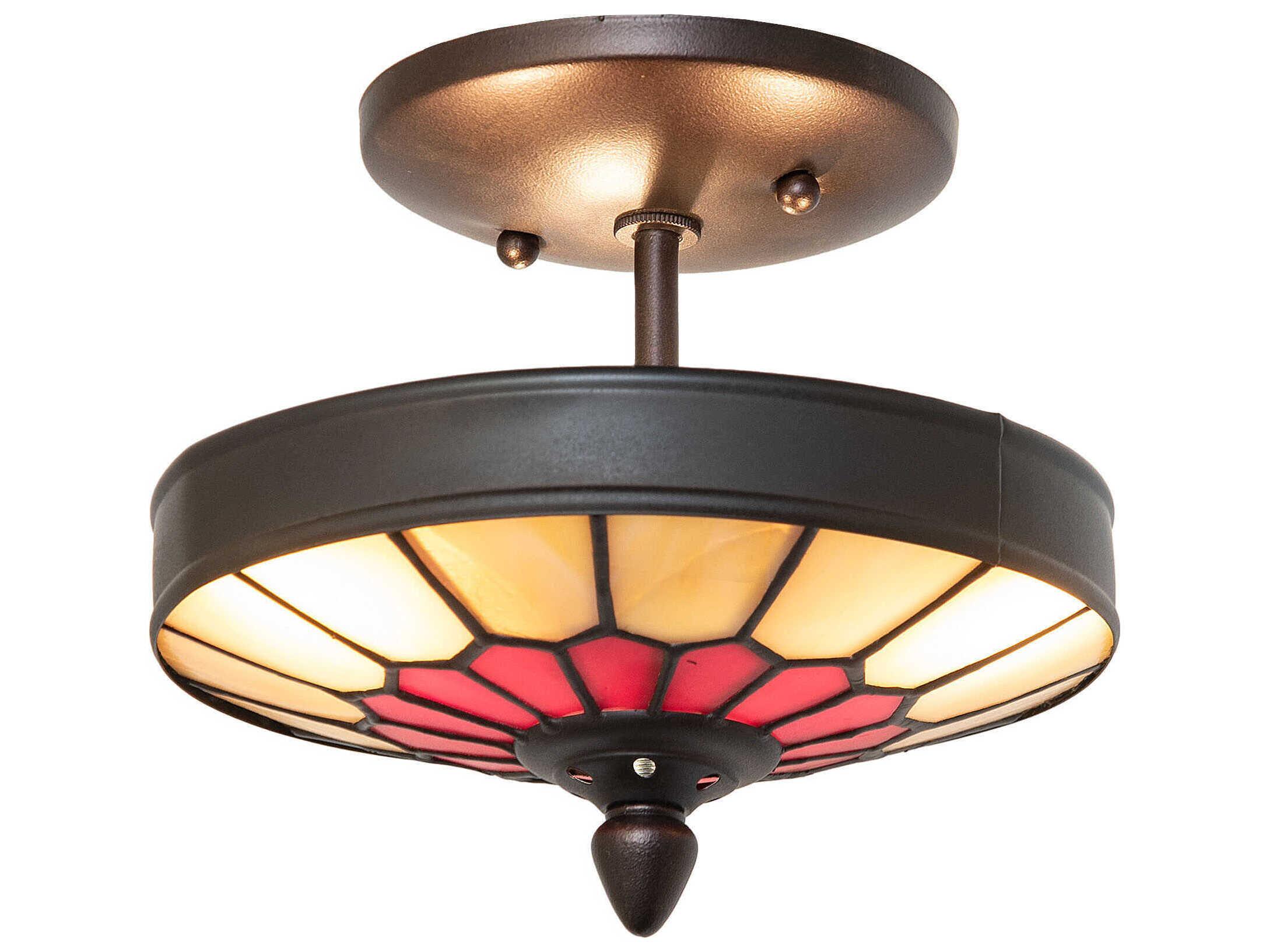 Meyda Vincent Honeycomb 3-Light Craftsman Brown Semi Flush Mount
