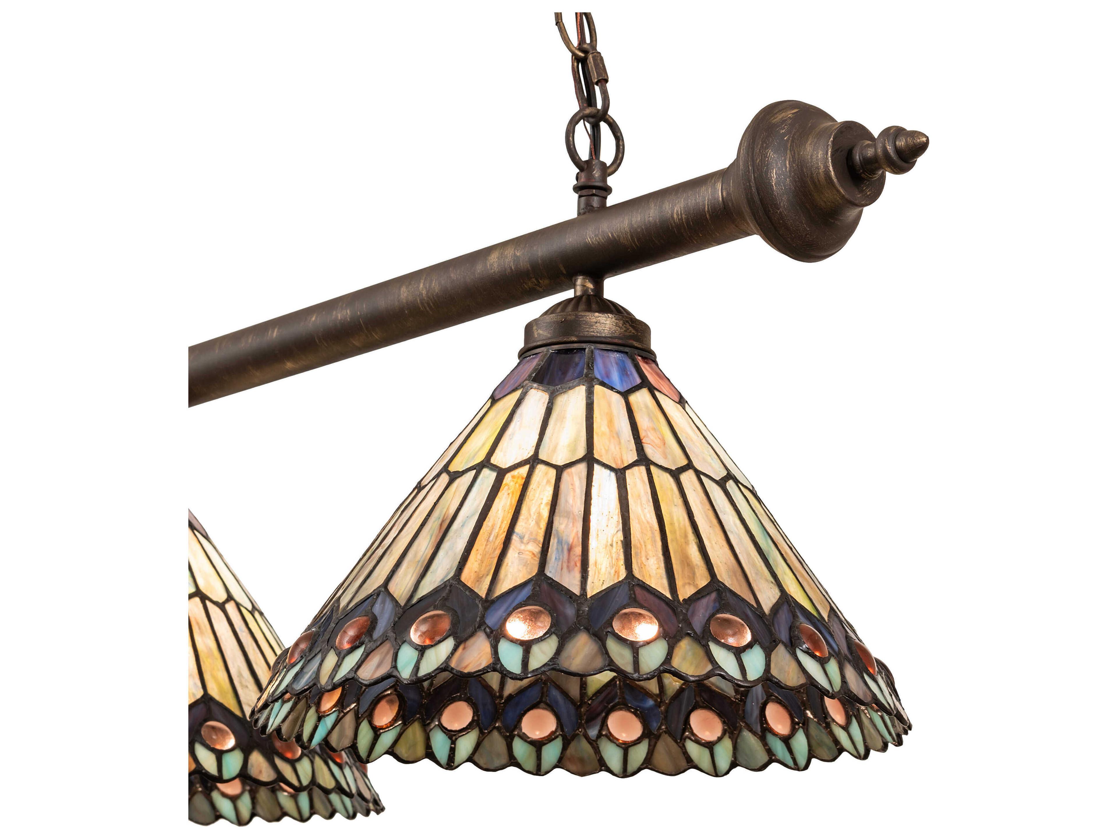 Meyda Tiffany Jeweled Peacock 3-Light Antique Brass Island Pendant