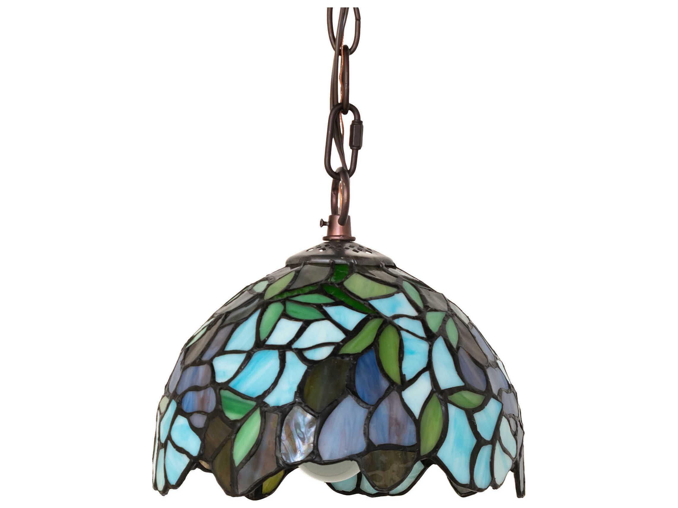 Meyda Tiffany Wisteria 1-Light Petal Pink / Amethyst Blue / Dark Mauve Mini Pendant