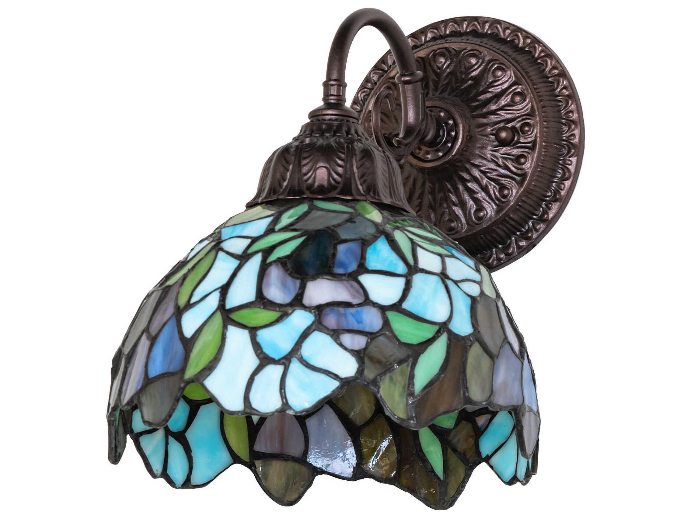 Meyda Tiffany Wisteria 1-Light Amethyst Blue / Dark Mauve / Jade Green Wall Sconce