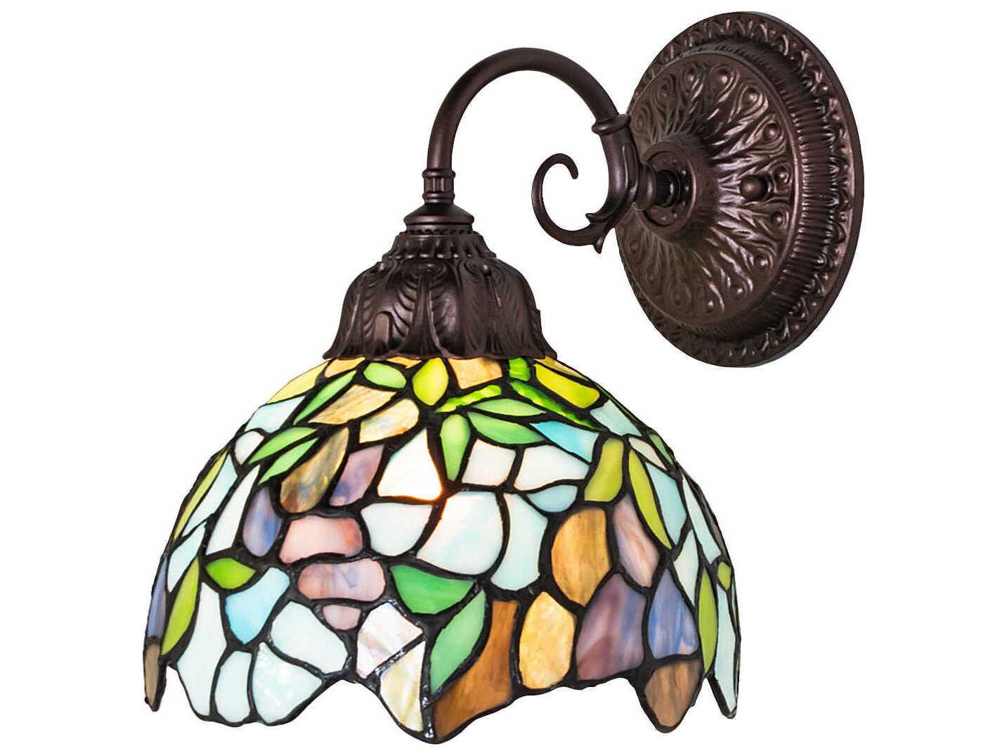 Meyda Tiffany Wisteria 1-Light Amethyst Blue / Dark Mauve / Jade Green Wall Sconce