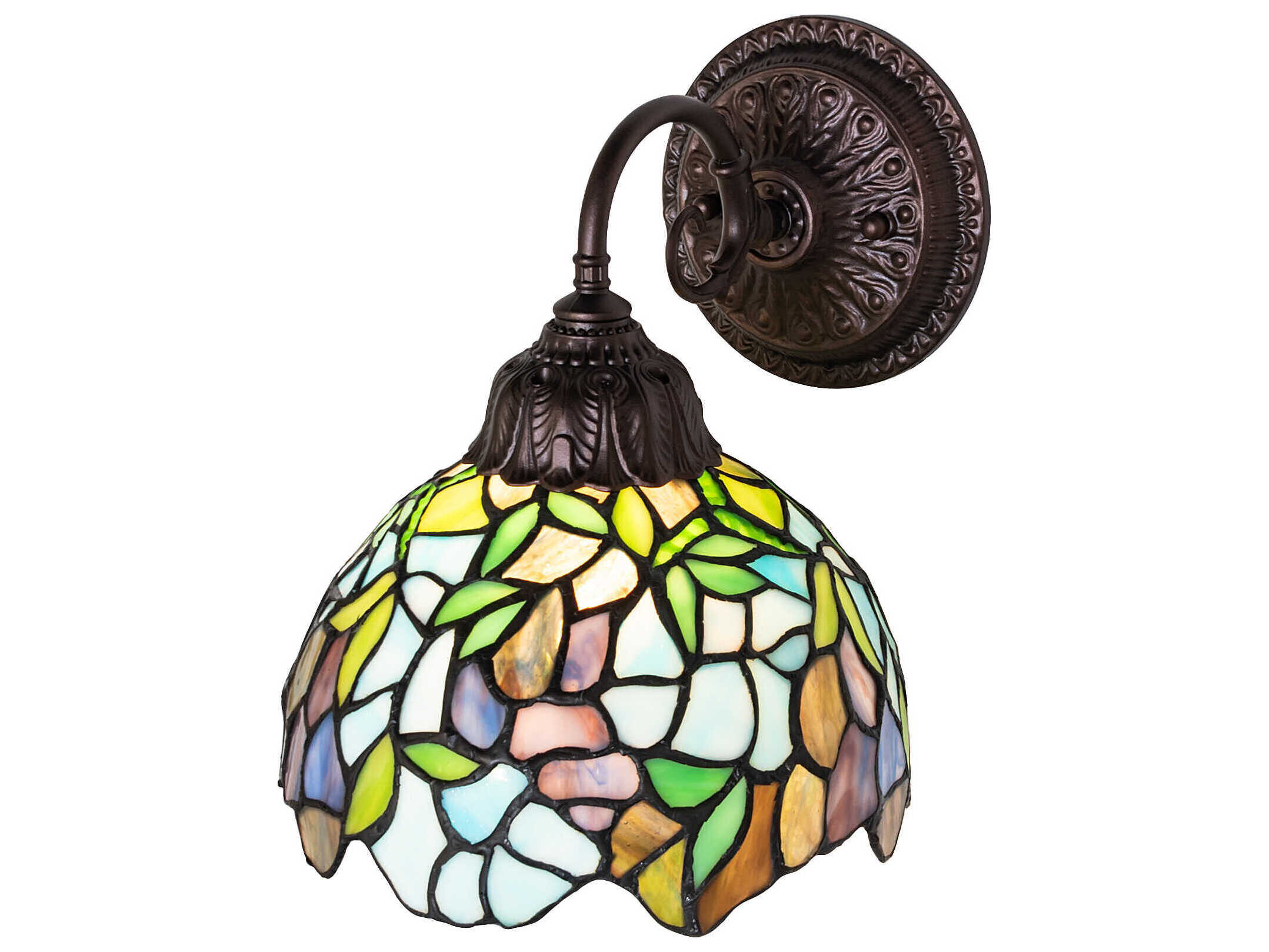 Meyda Tiffany Wisteria 1-Light Amethyst Blue / Dark Mauve / Jade Green Wall Sconce