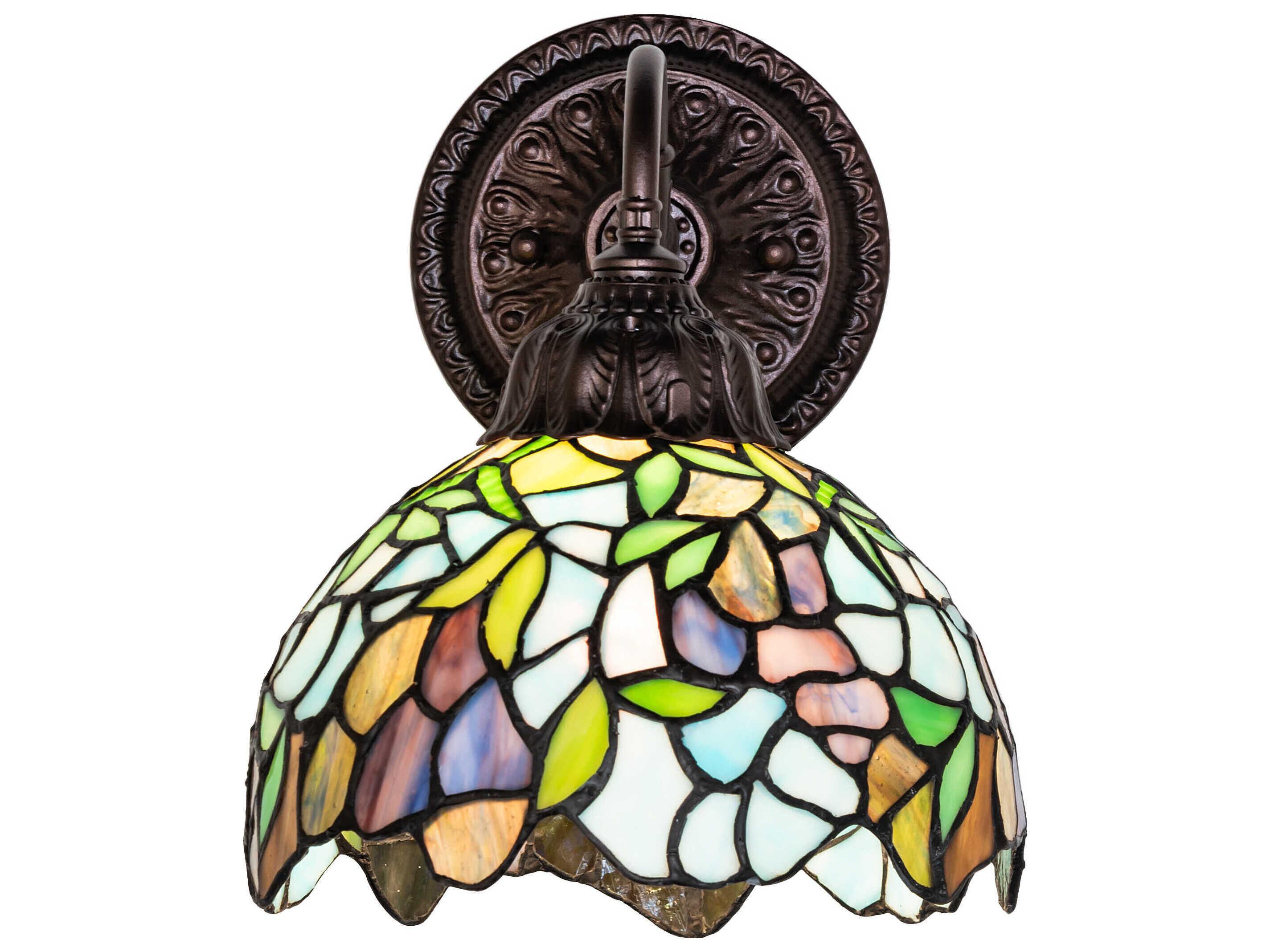 Meyda Tiffany Wisteria 1-Light Amethyst Blue / Dark Mauve / Jade Green Wall Sconce