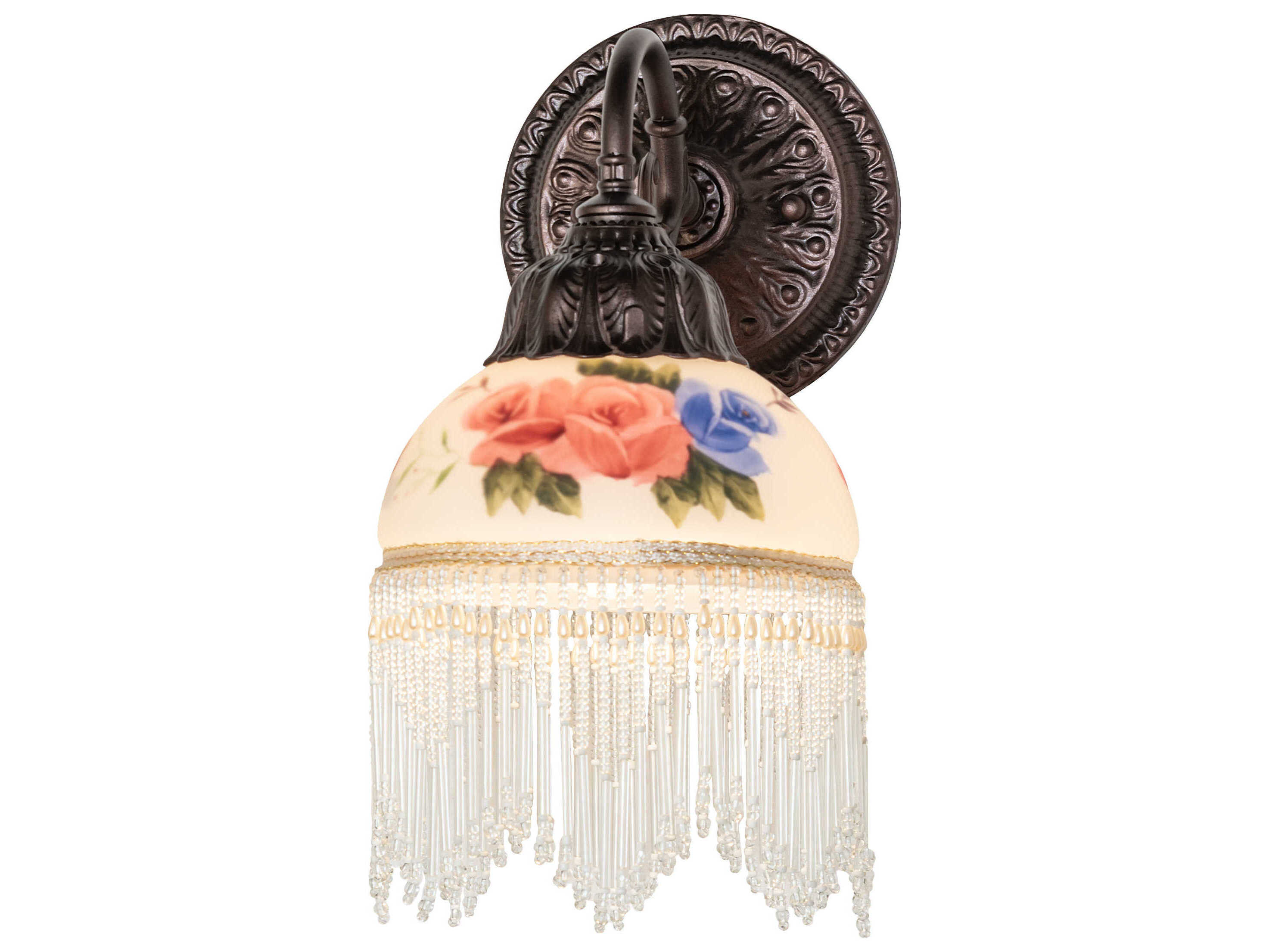 Meyda Roussillon 1-Light White Glass with Roses Wall Sconce