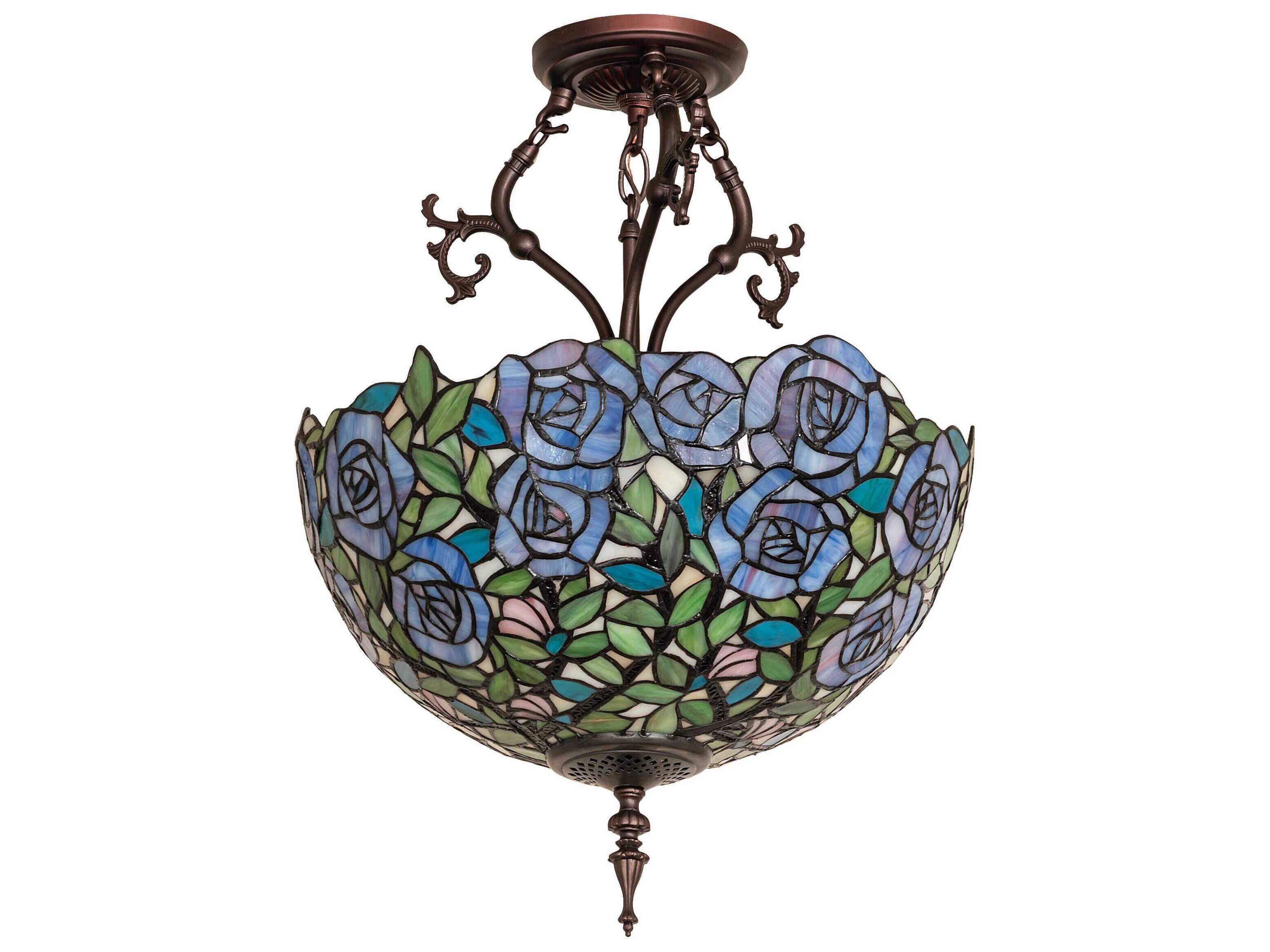 Meyda Rosebush 3-Light Mahogany Bronze Semi Flush Mount