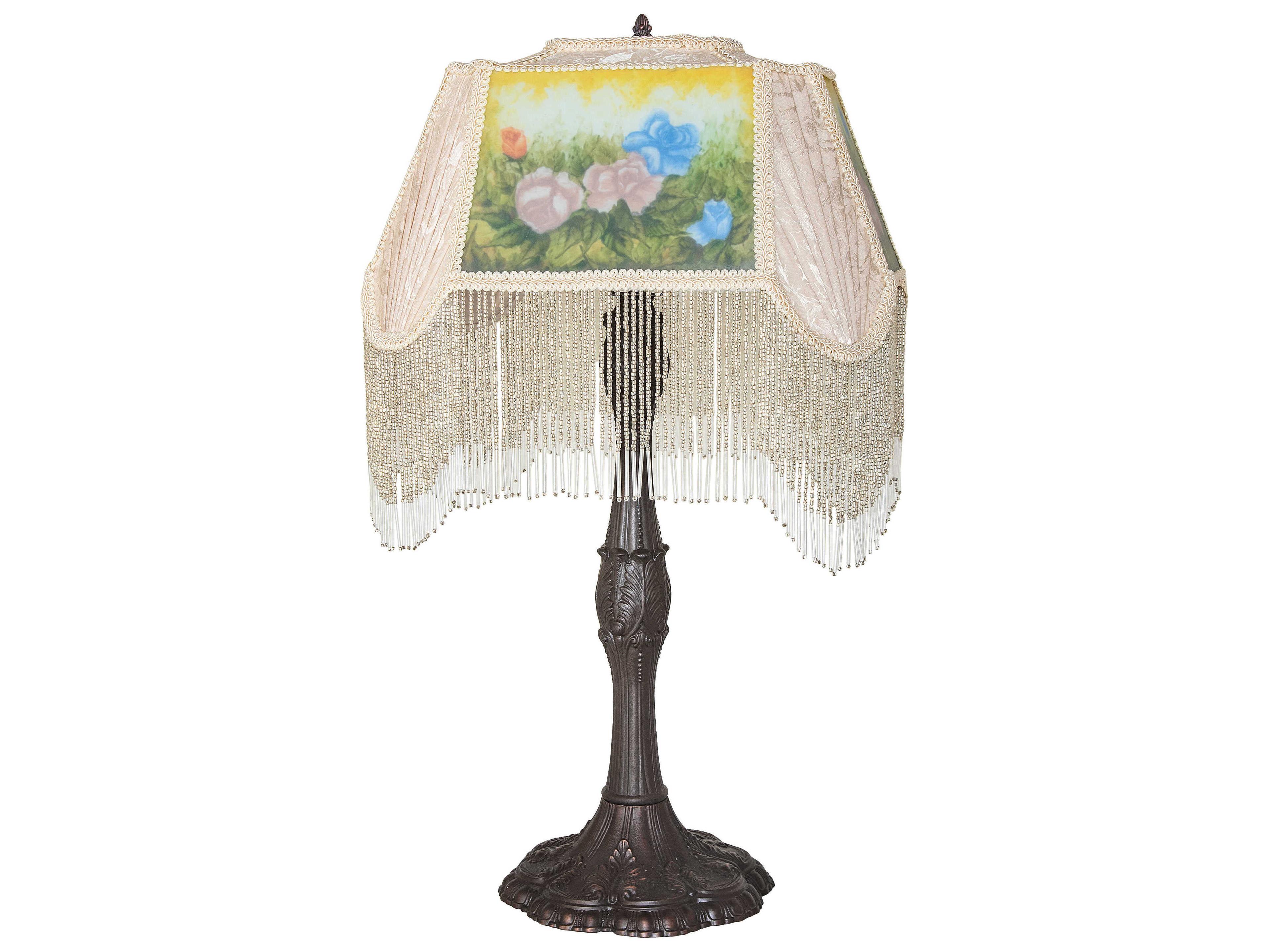 Meyda Reverse Painted Ivory Damask Textrene Table Lamp
