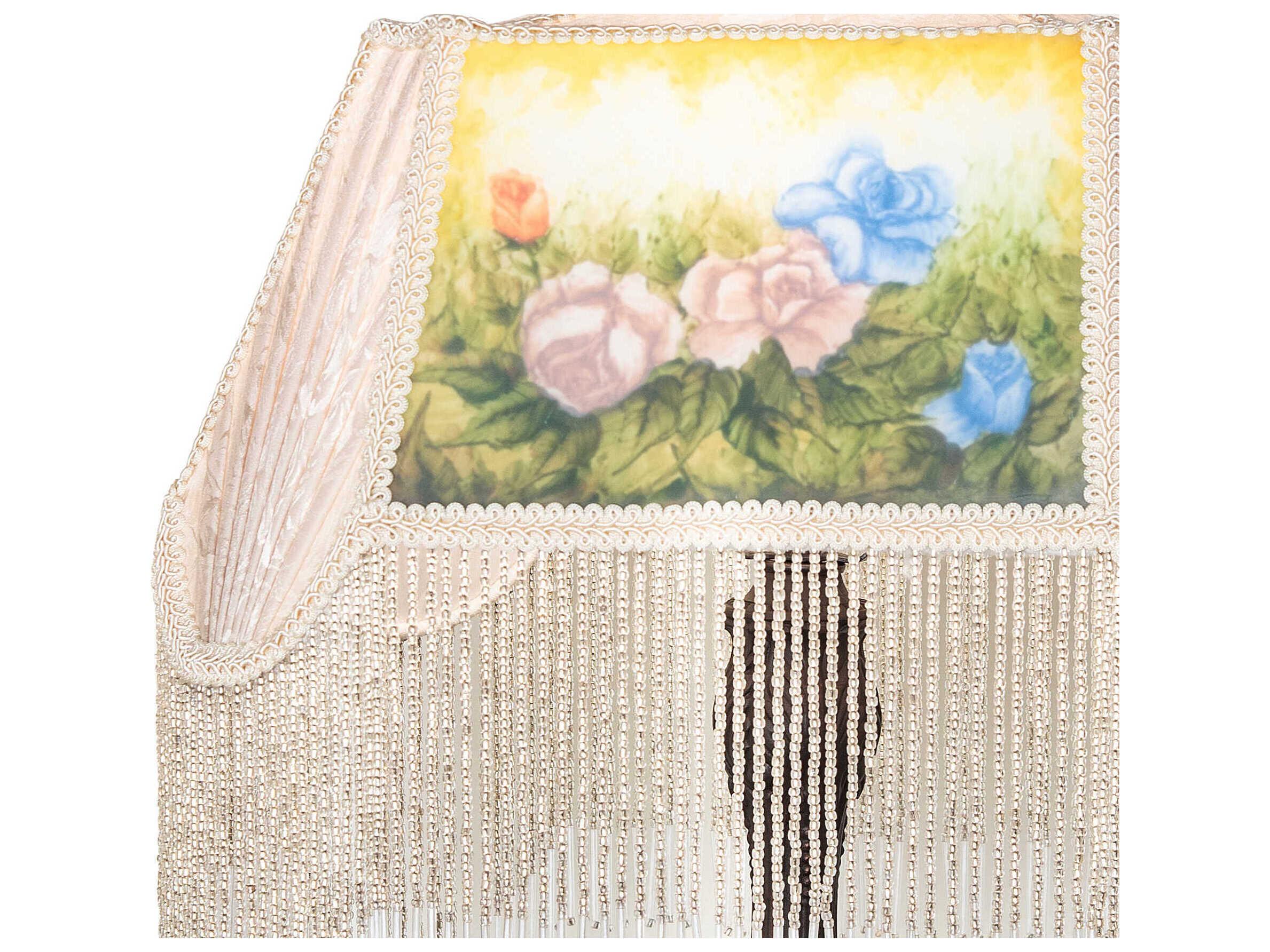 Meyda Reverse Painted Ivory Damask Textrene Table Lamp