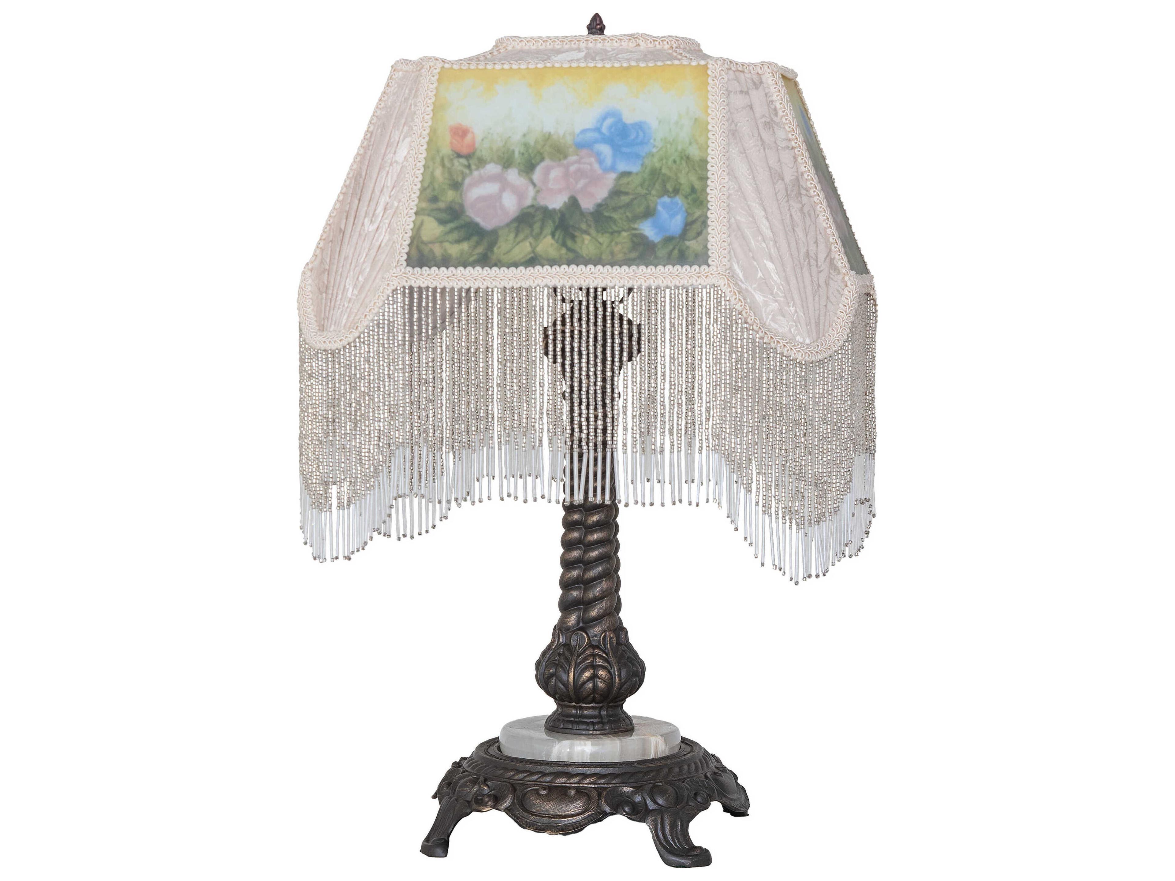 Meyda Reverse Painted Ivory Damask Textrene Table Lamp