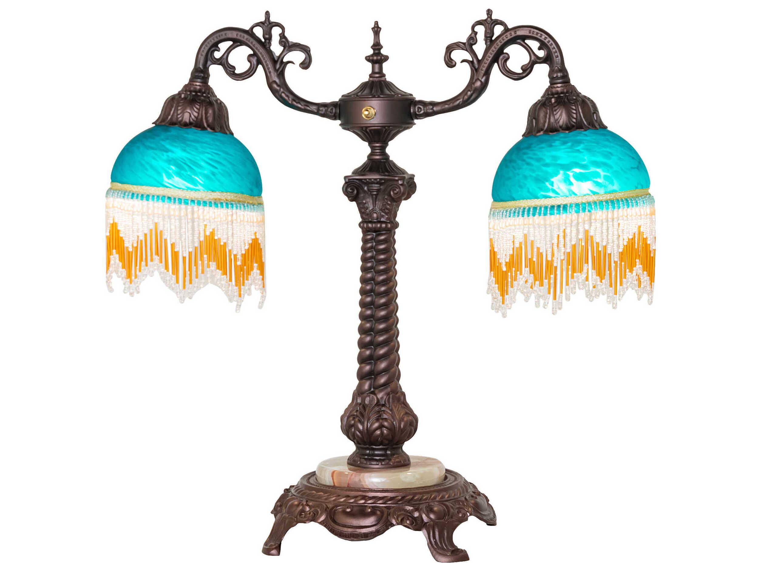 Meyda Roussillon Teal Mottled Art Glass Table Lamp
