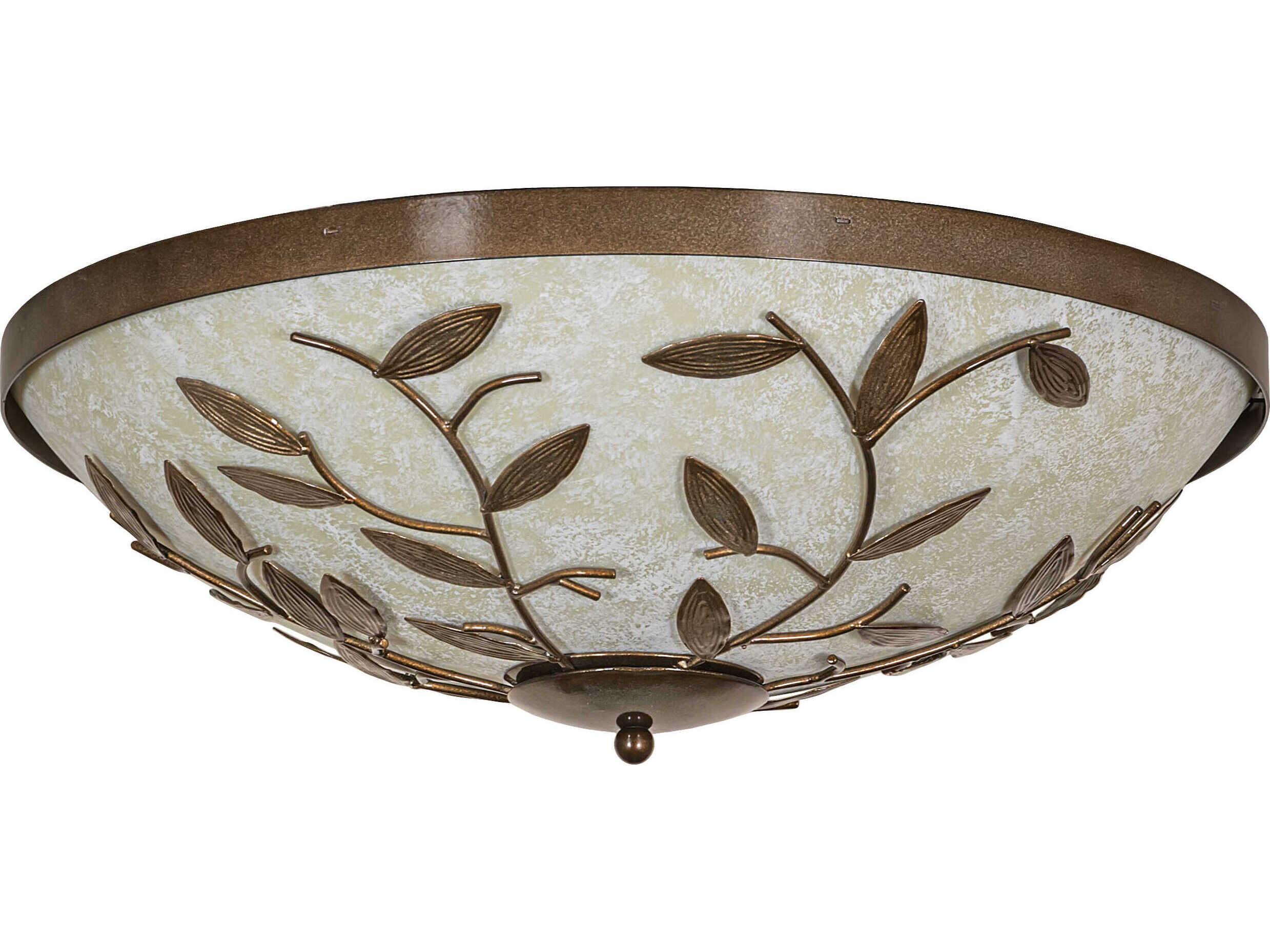 Meyda Branches 3-Light Antique Hammered Gold Bowl Round Flush Mount