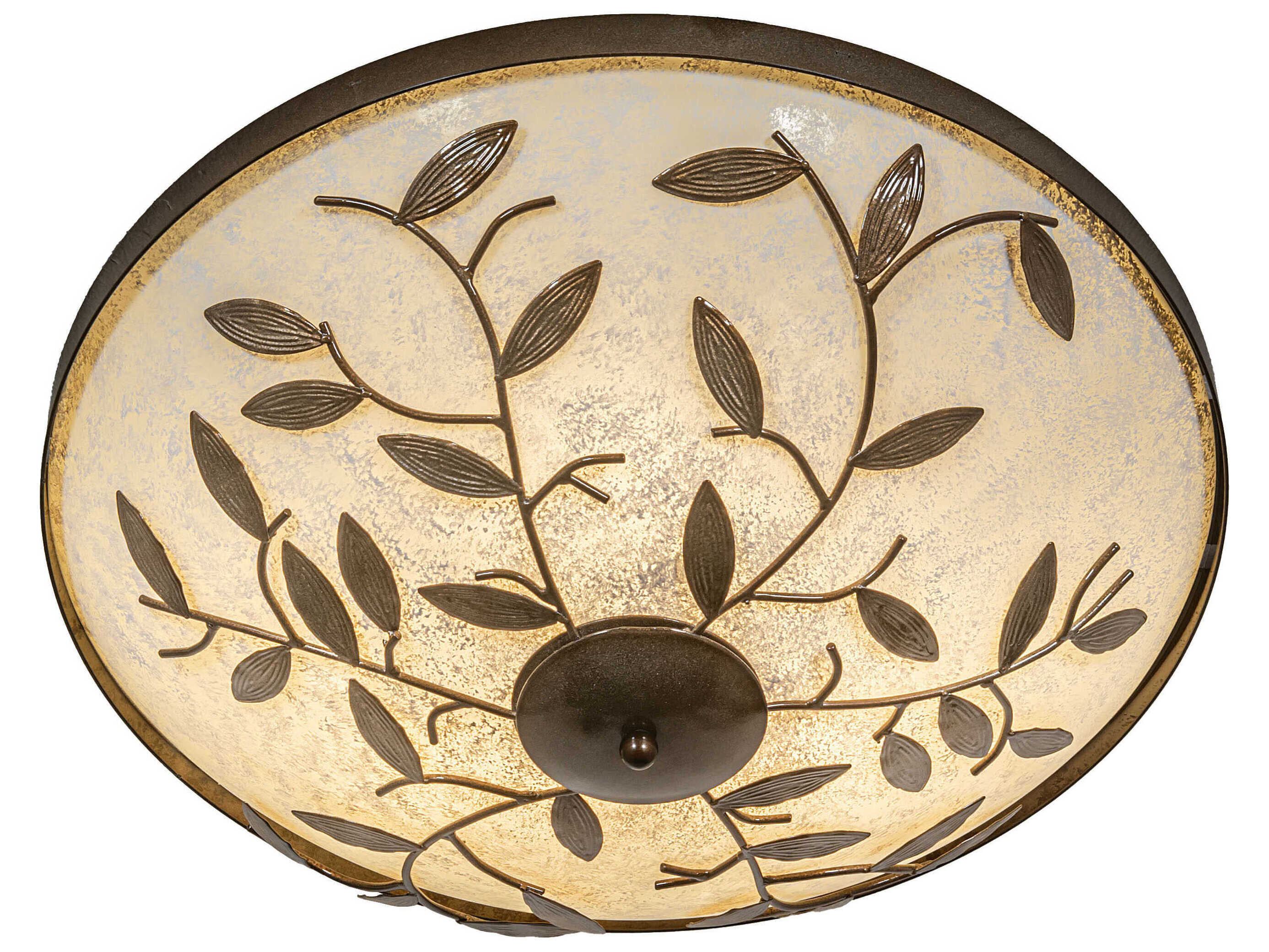 Meyda Branches 3-Light Antique Hammered Gold Bowl Round Flush Mount