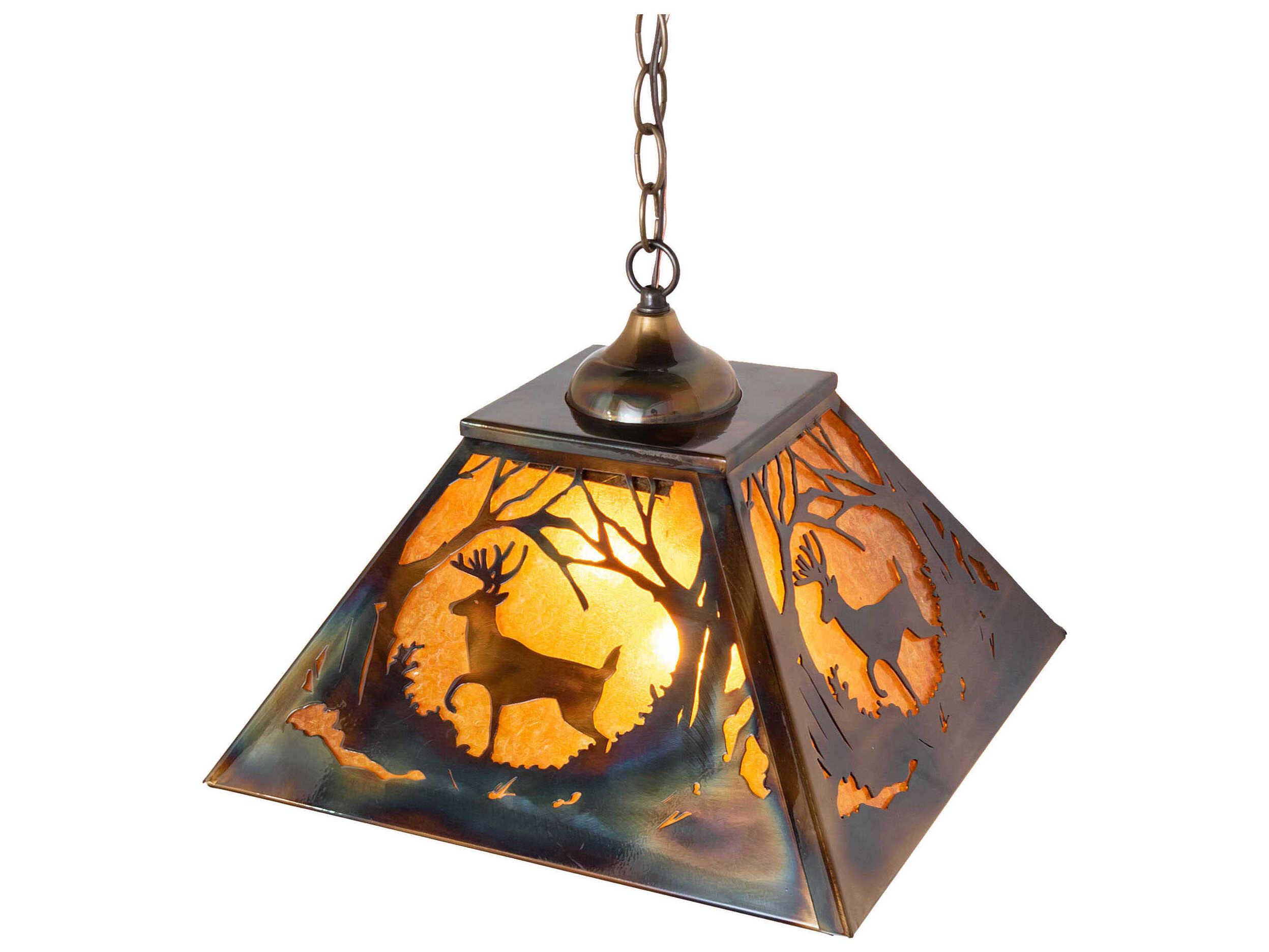 Meyda Deer At Dawn 2-Light Dark Burnished Transparent Copper Pendant