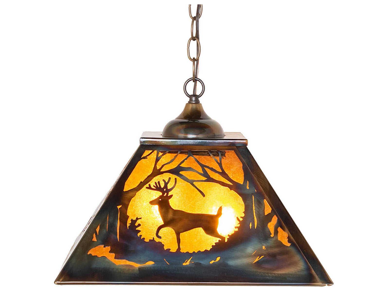 Meyda Deer At Dawn 2-Light Dark Burnished Transparent Copper Pendant