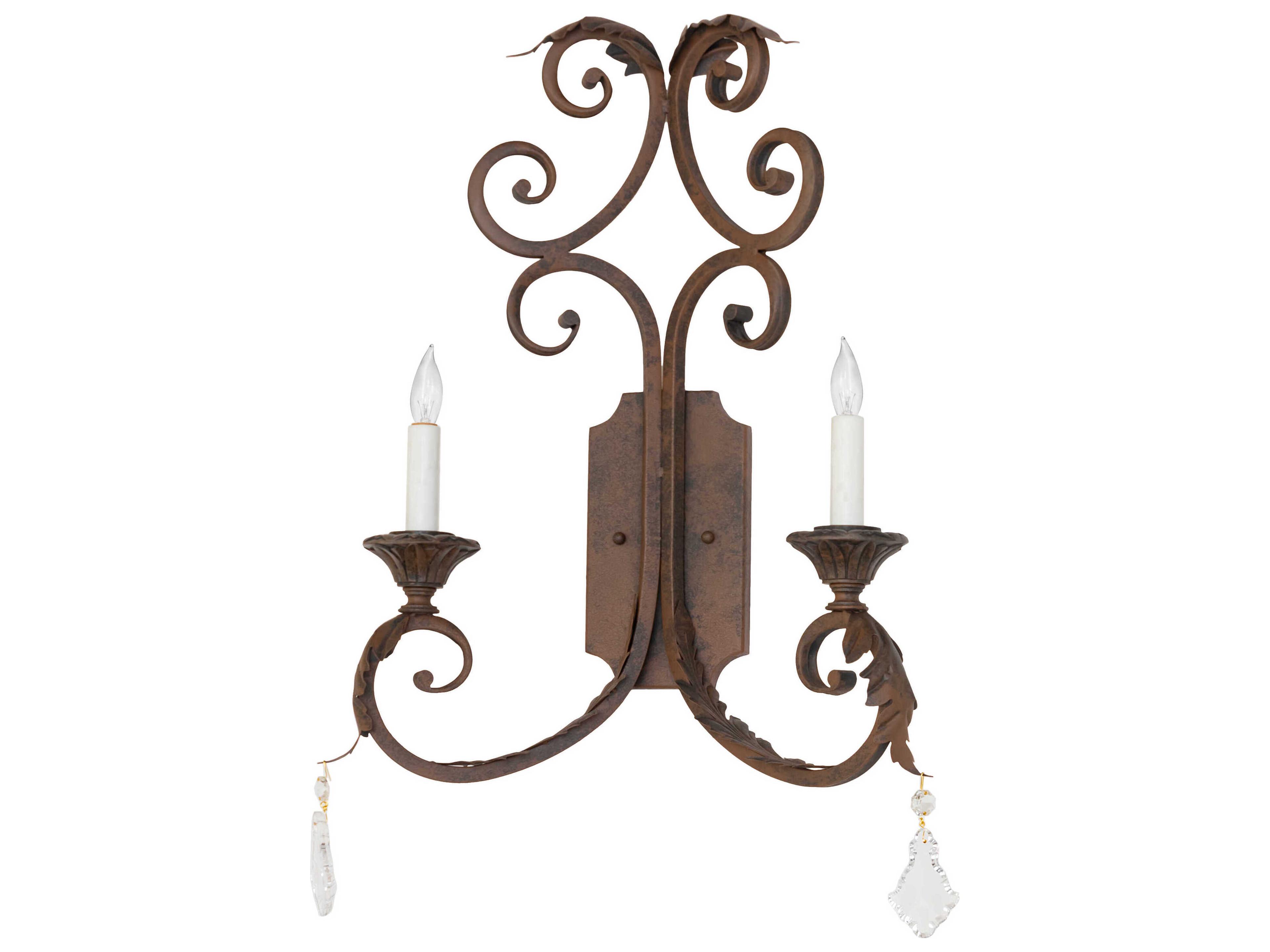 Meyda Serratina 2-Light Distressed Chestnut Brown Traditional Wall Sconce
