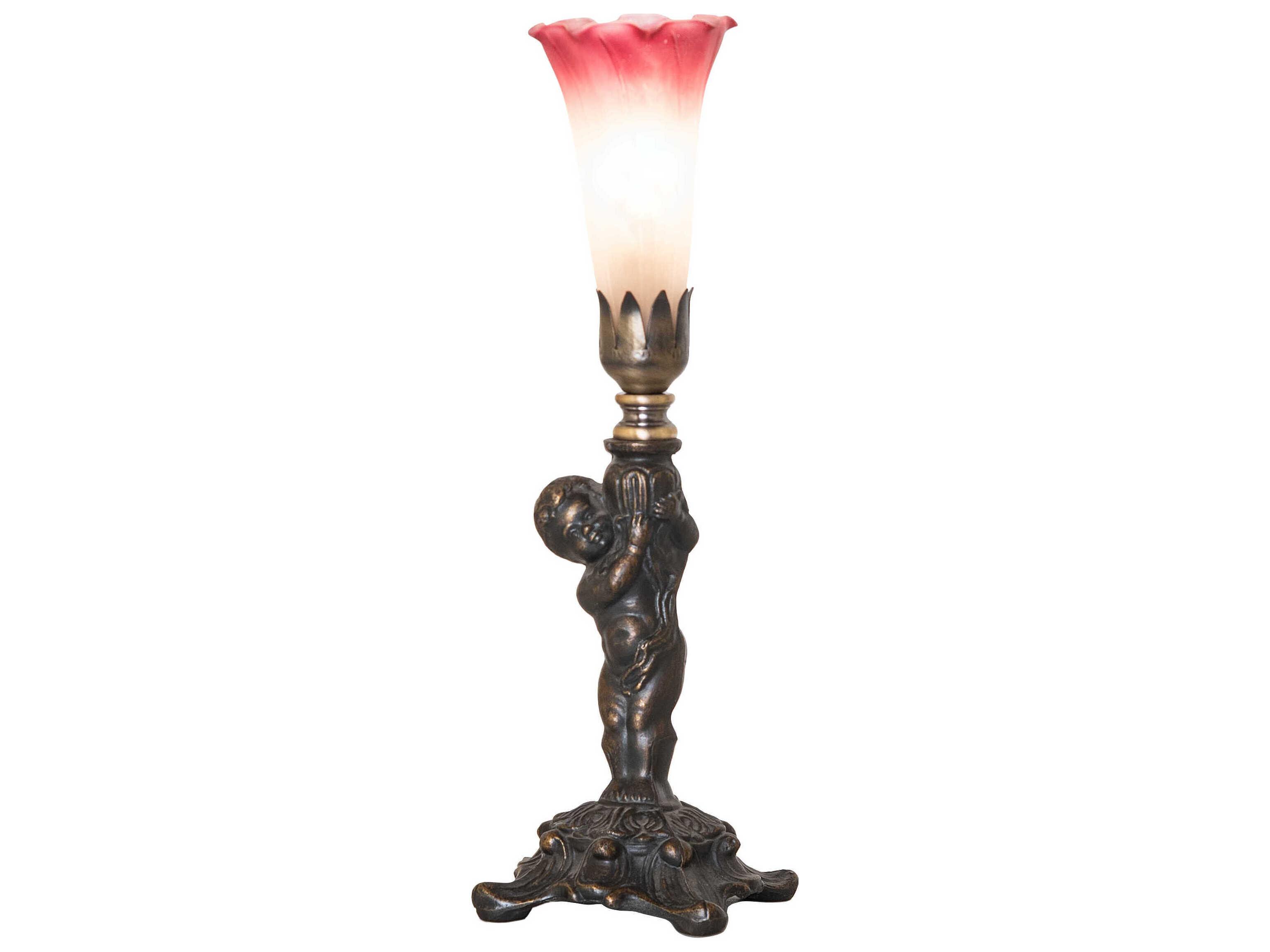 Meyda Tiffany Pond Lily Pink / White Glass Table Lamp
