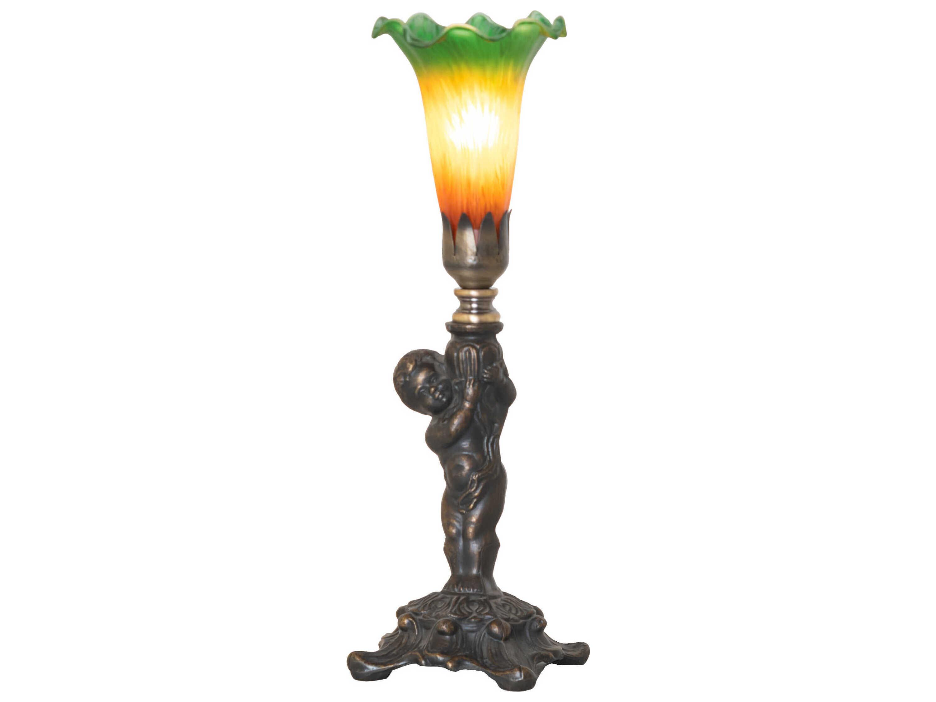 Meyda Tiffany Pond Lily Amber / Green Glass Table Lamp