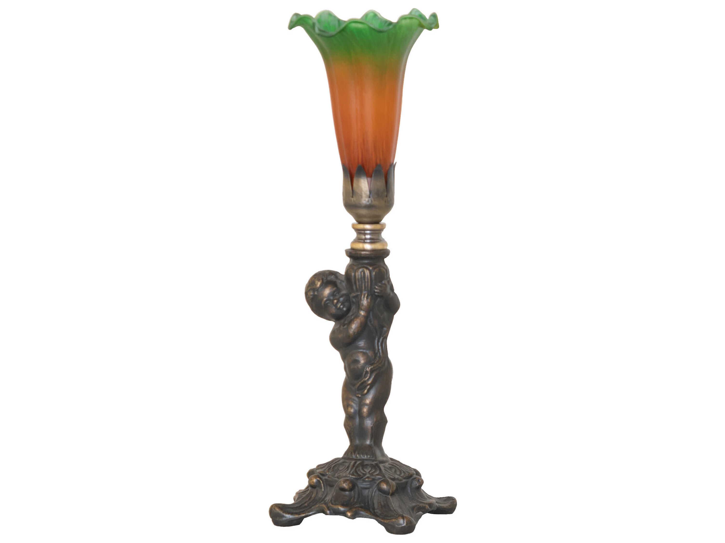 Meyda Tiffany Pond Lily Amber / Green Glass Table Lamp