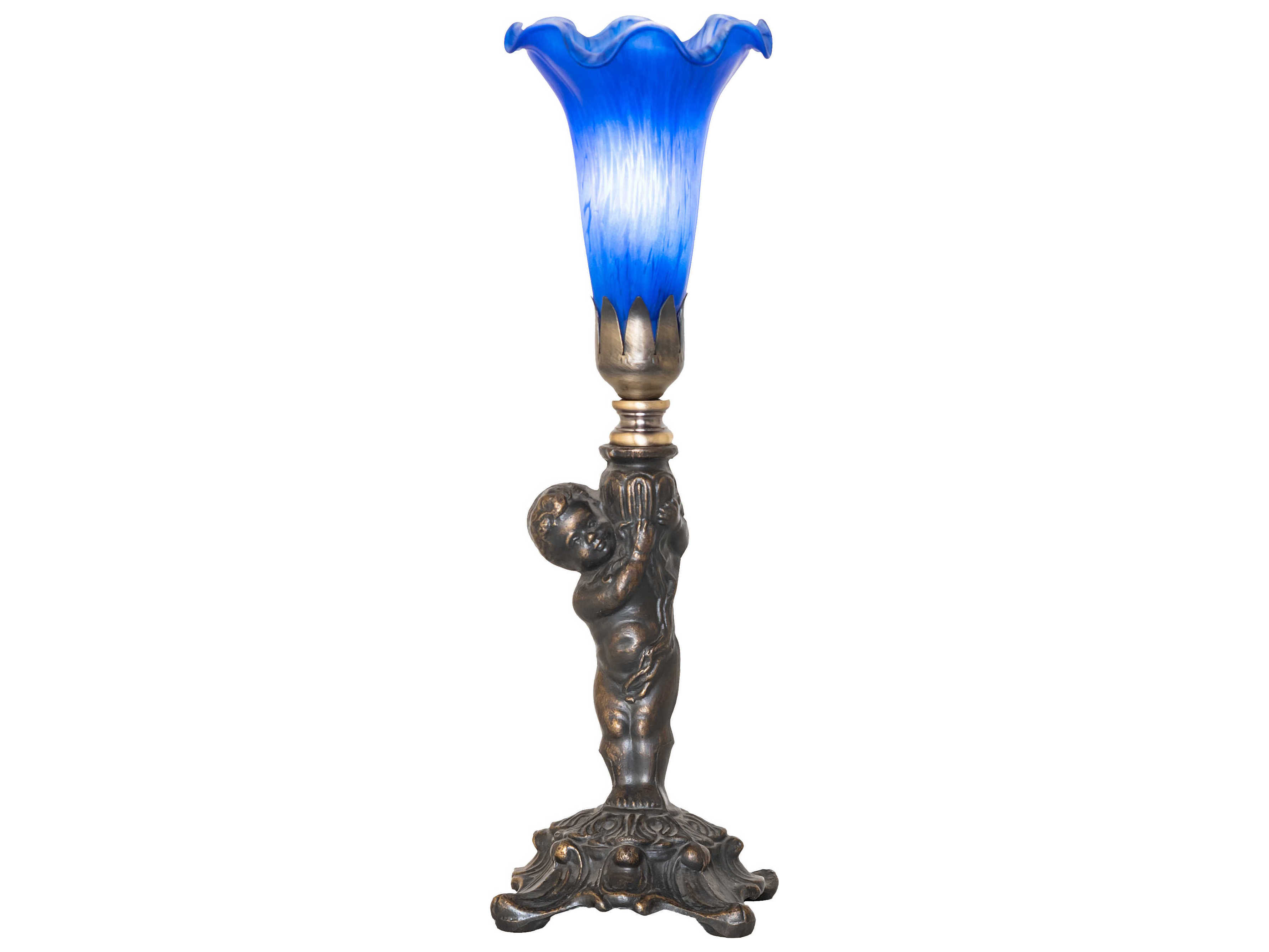 Meyda Tiffany Pond Lily Blue Glass Table Lamp