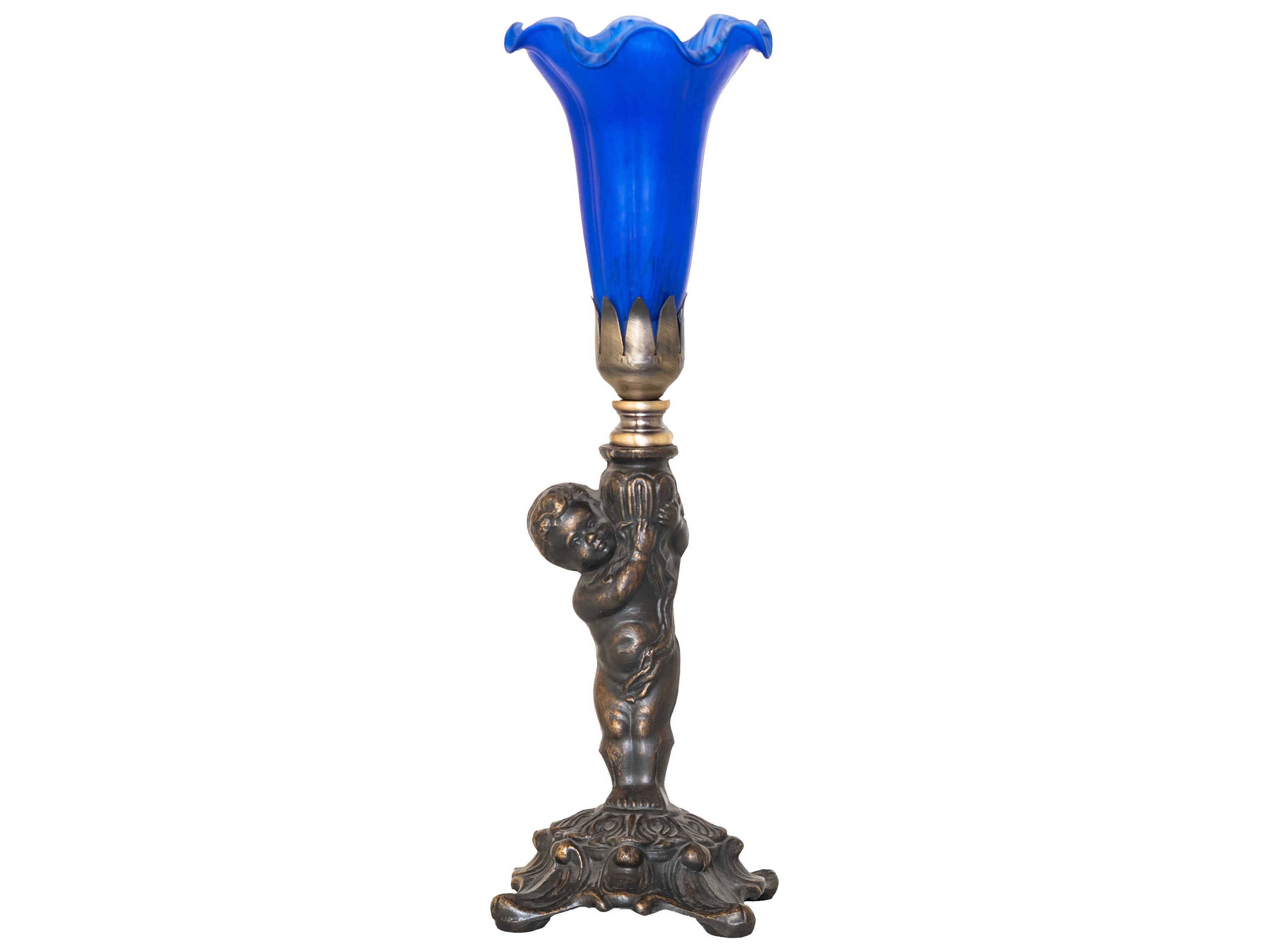 Meyda Tiffany Pond Lily Blue Glass Table Lamp