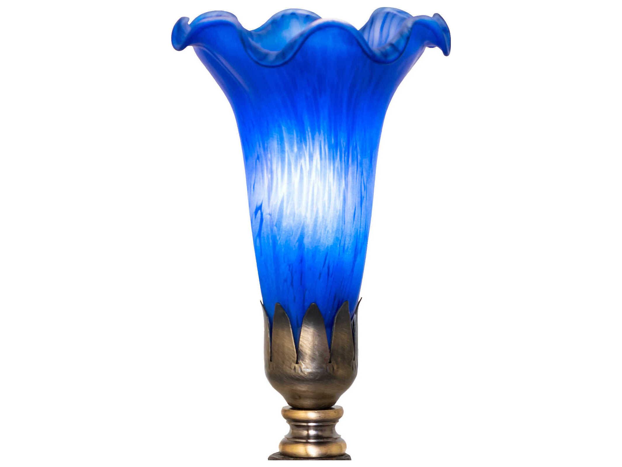 Meyda Tiffany Pond Lily Blue Glass Table Lamp