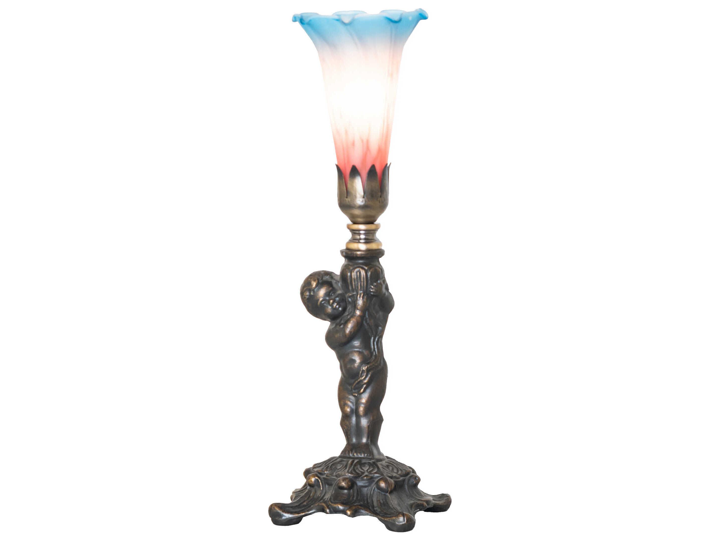 Meyda Tiffany Pond Lily Pink / Blue Glass Table Lamp