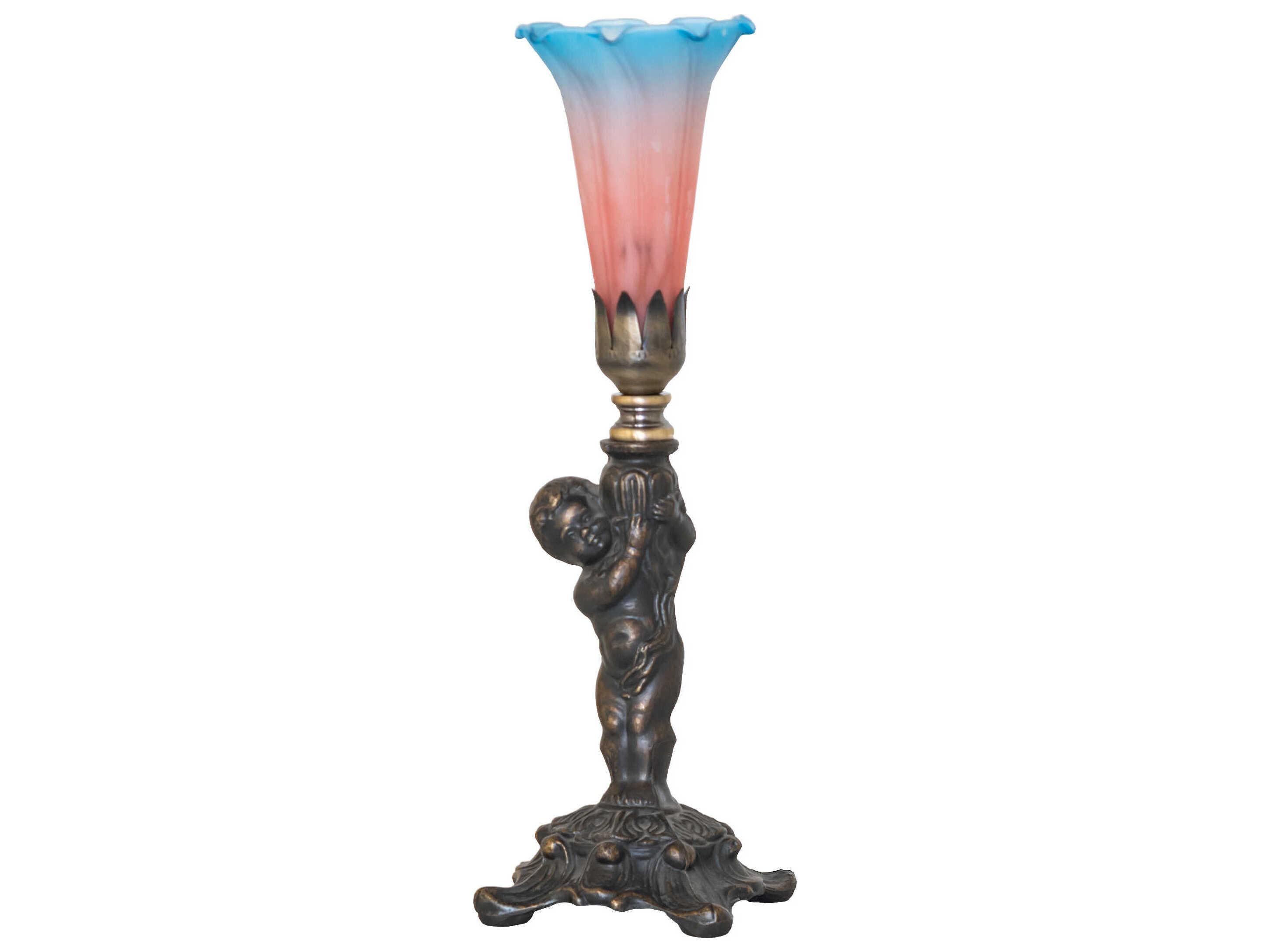 Meyda Tiffany Pond Lily Pink / Blue Glass Table Lamp
