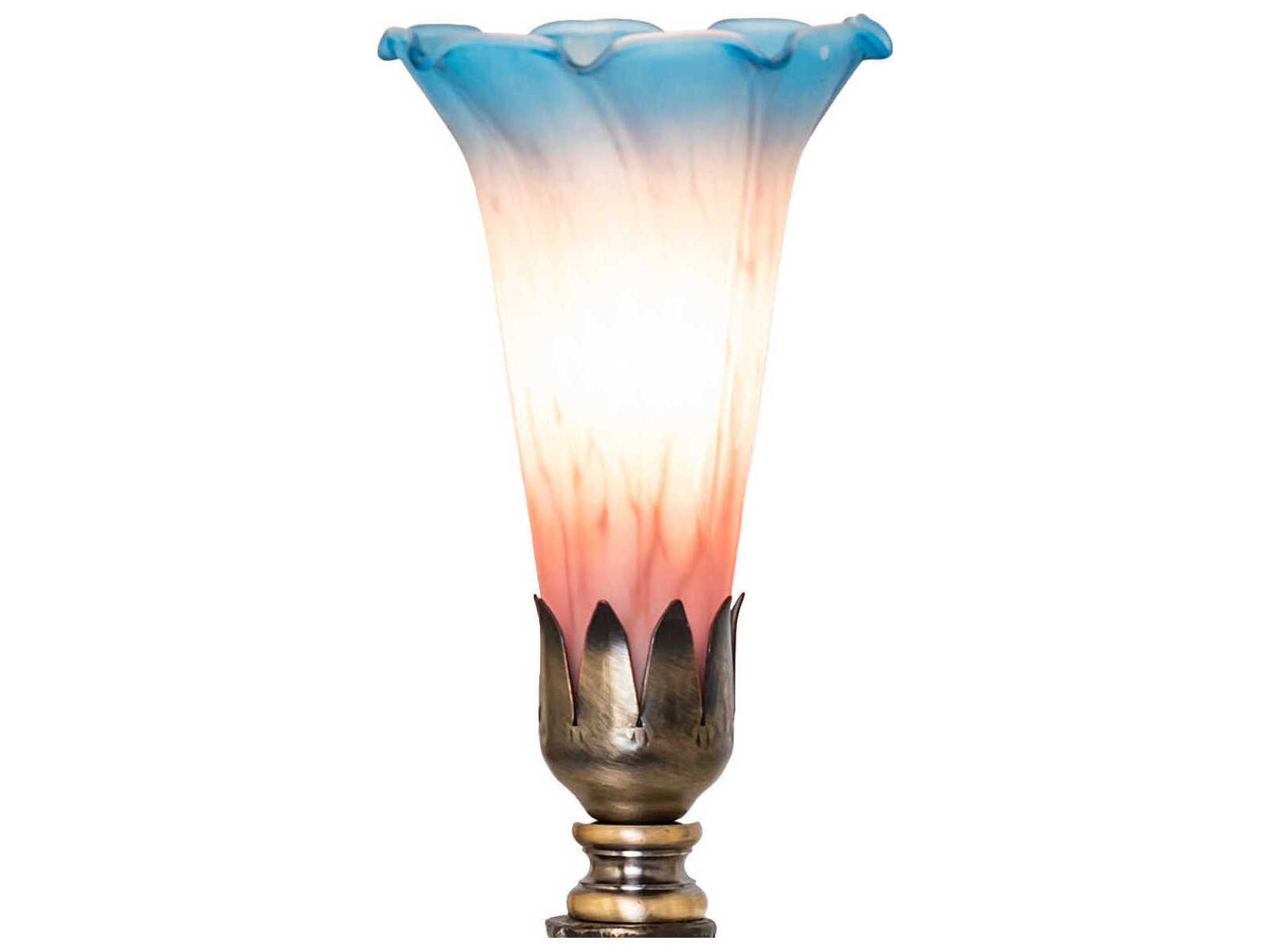 Meyda Tiffany Pond Lily Pink / Blue Glass Table Lamp