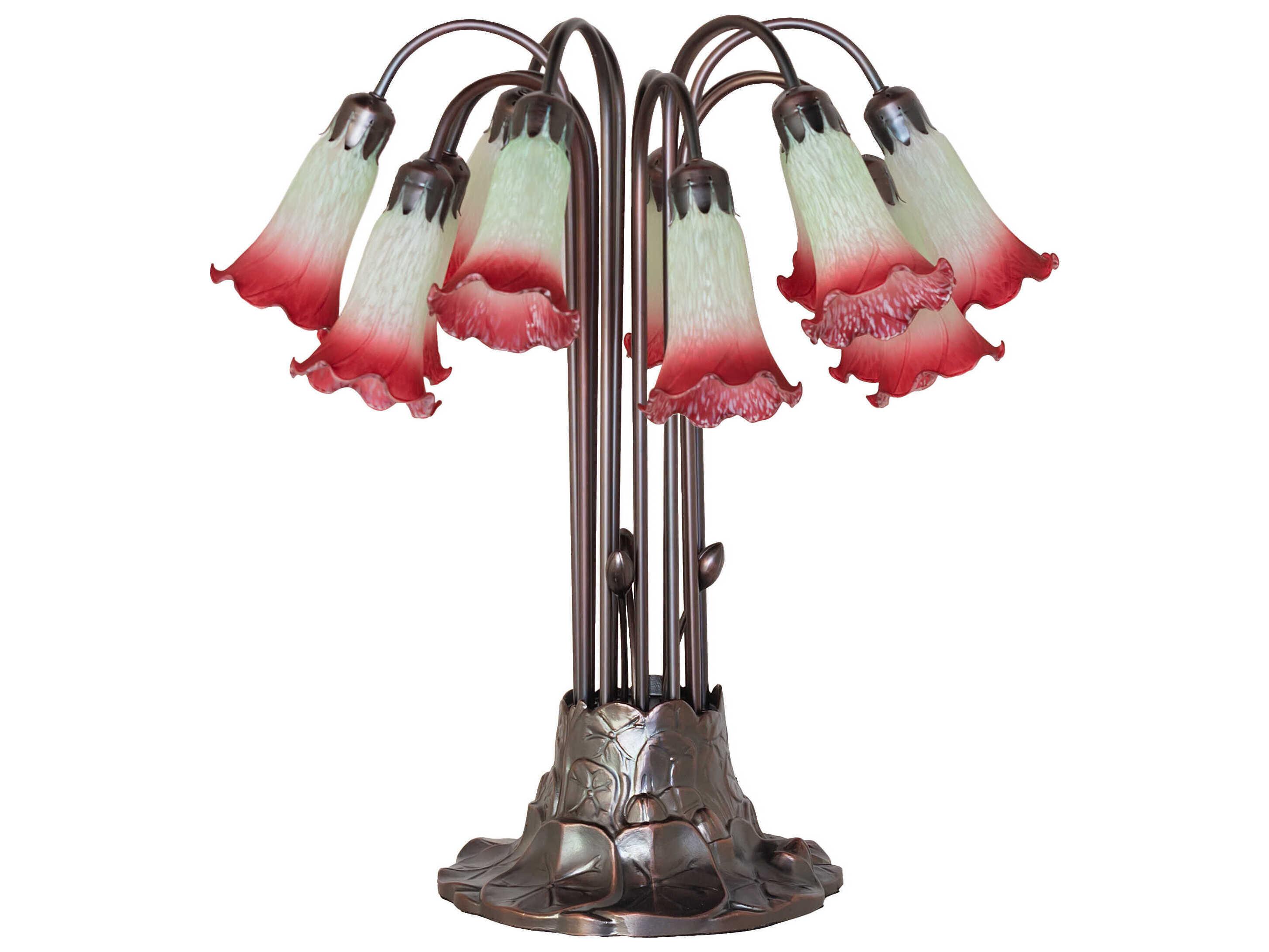 Meyda Tiffany Pond Lily Seafoam / Cranberry Glass Table Lamp