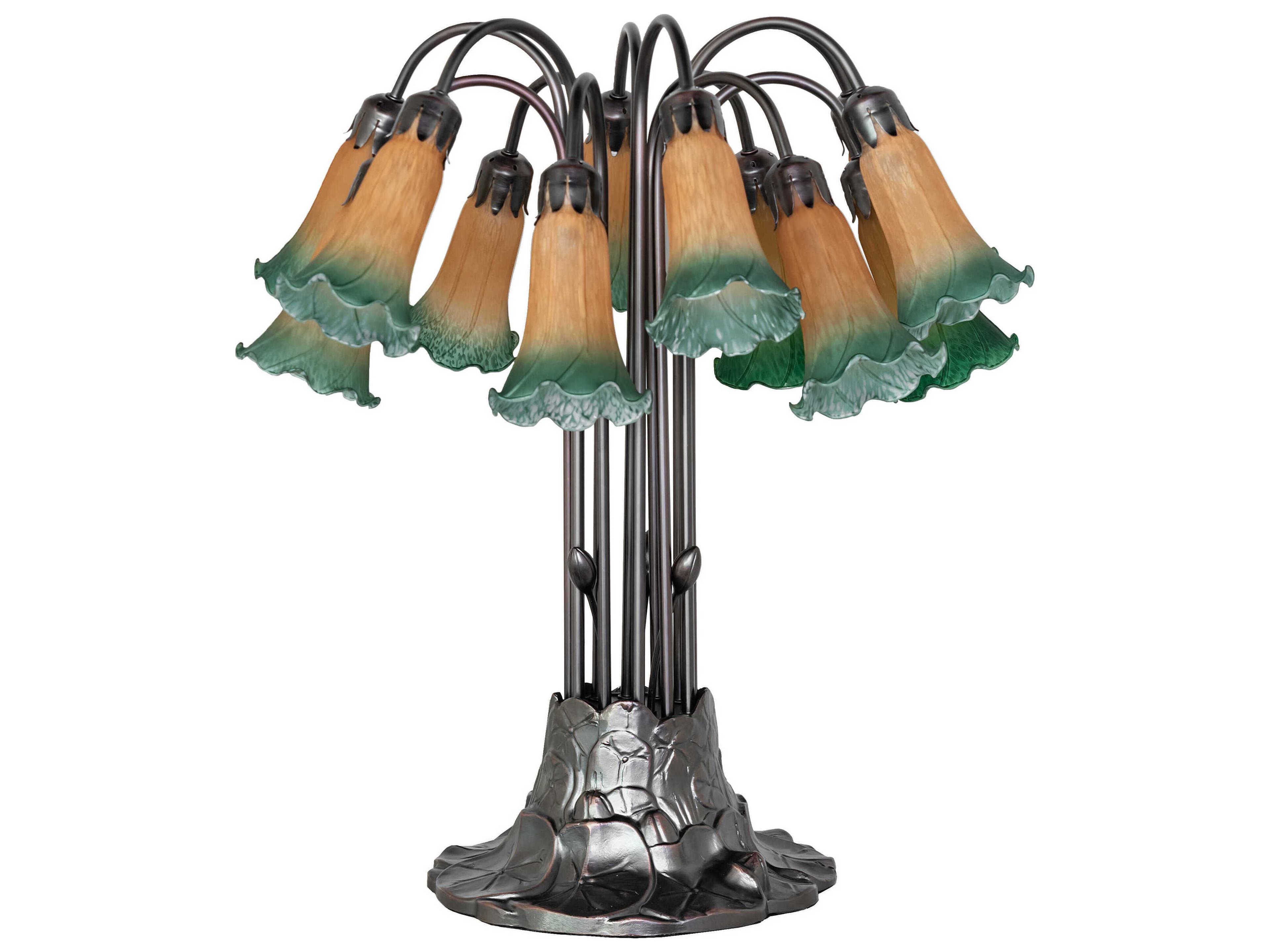 Meyda Tiffany Pond Lily Amber / Green Glass Table Lamp