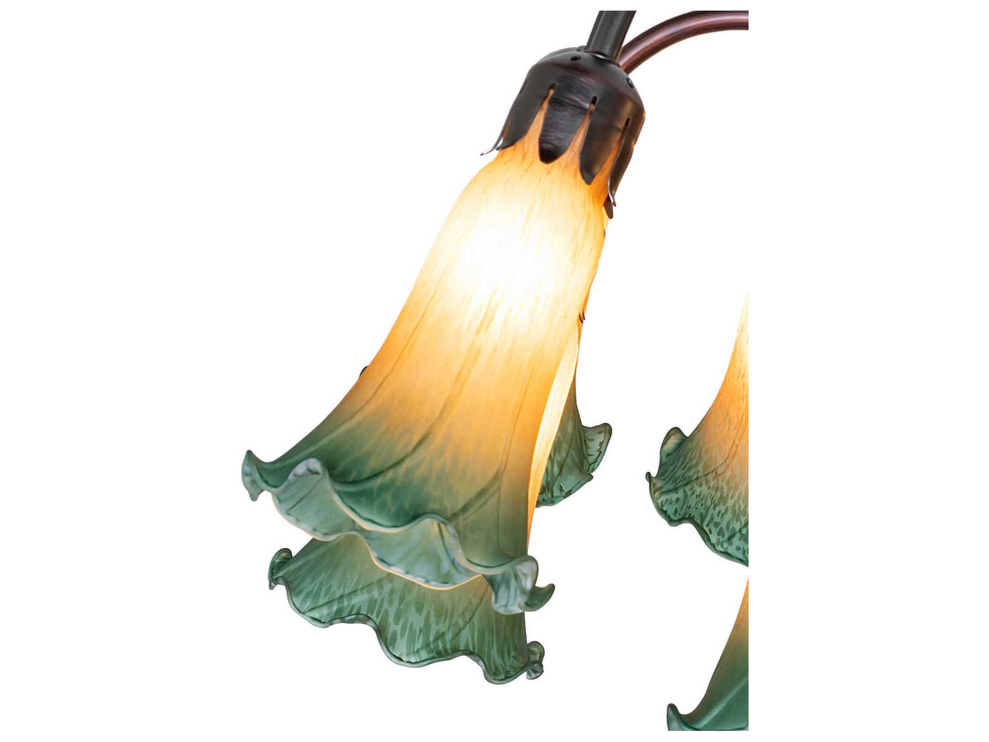 Meyda Tiffany Pond Lily Amber / Green Glass Table Lamp