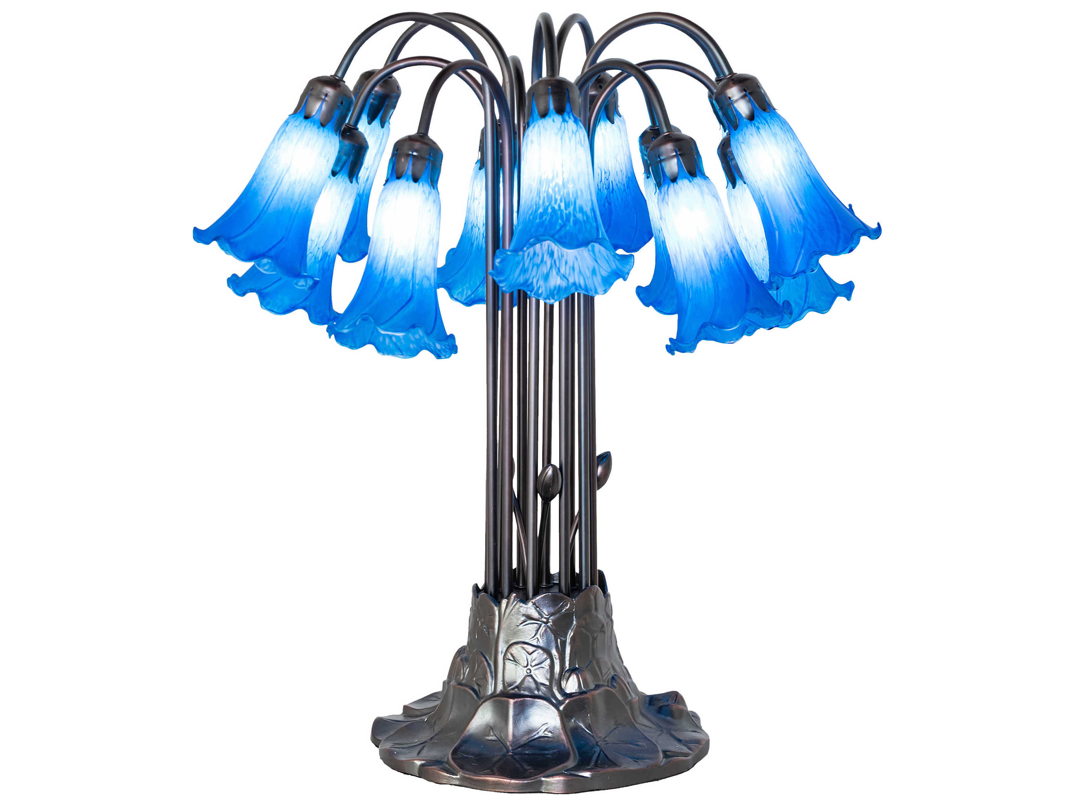 Meyda Tiffany Pond Lily Blue Glass Table Lamp