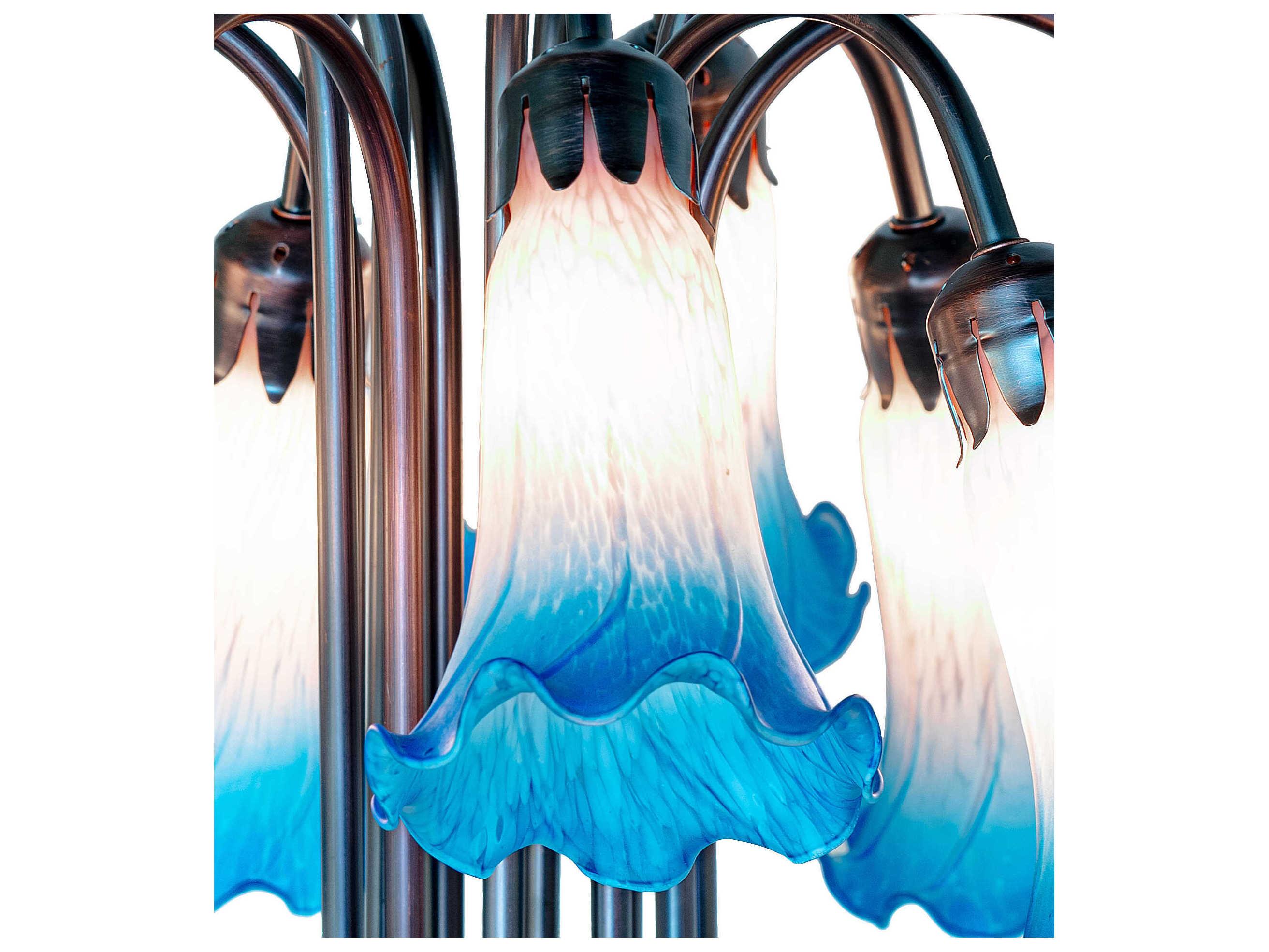 Meyda Tiffany Pond Lily Pink / Blue Glass Table Lamp