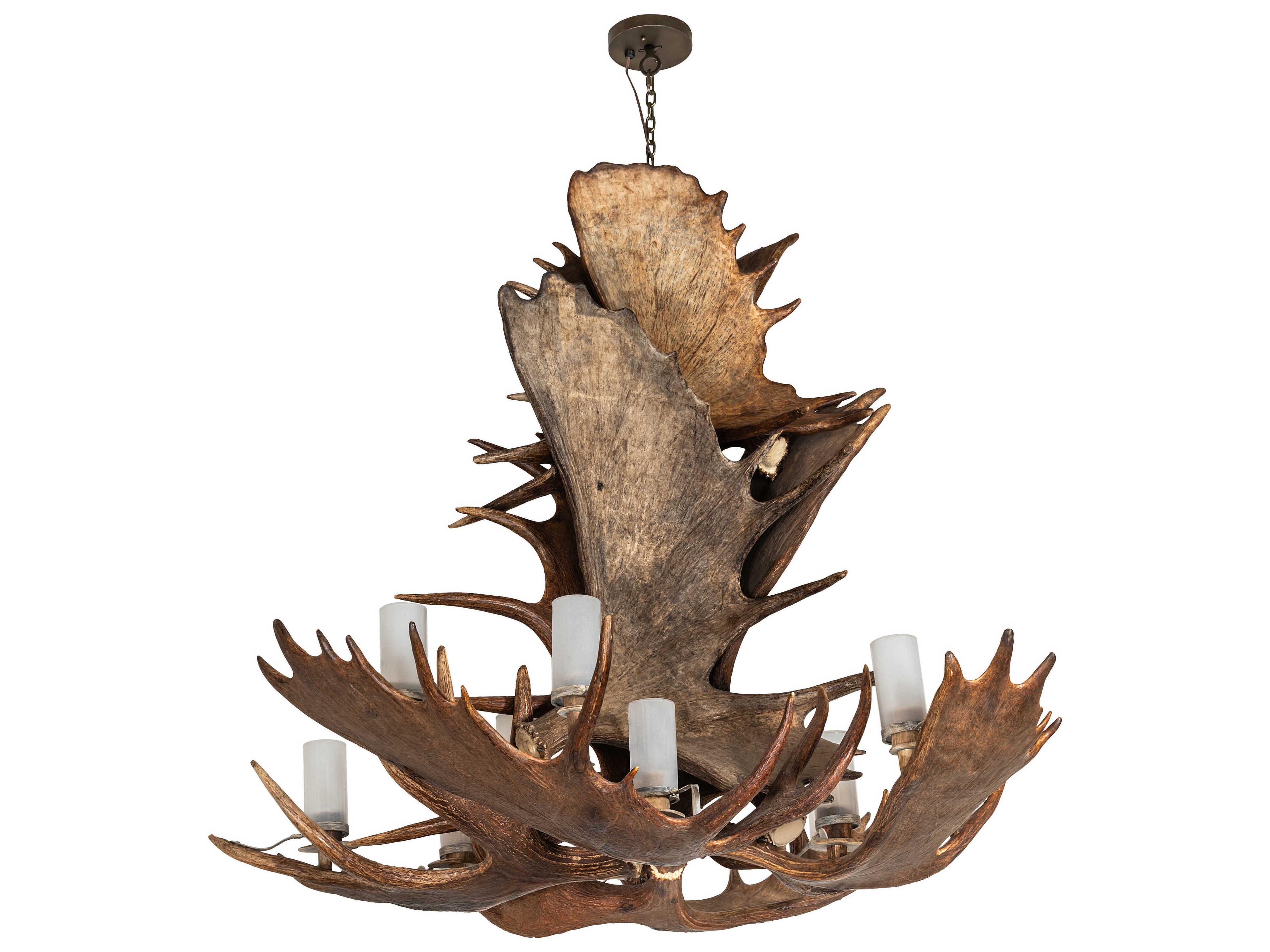 Meyda Antlers Moose 12-Light Antique Brass Chandelier