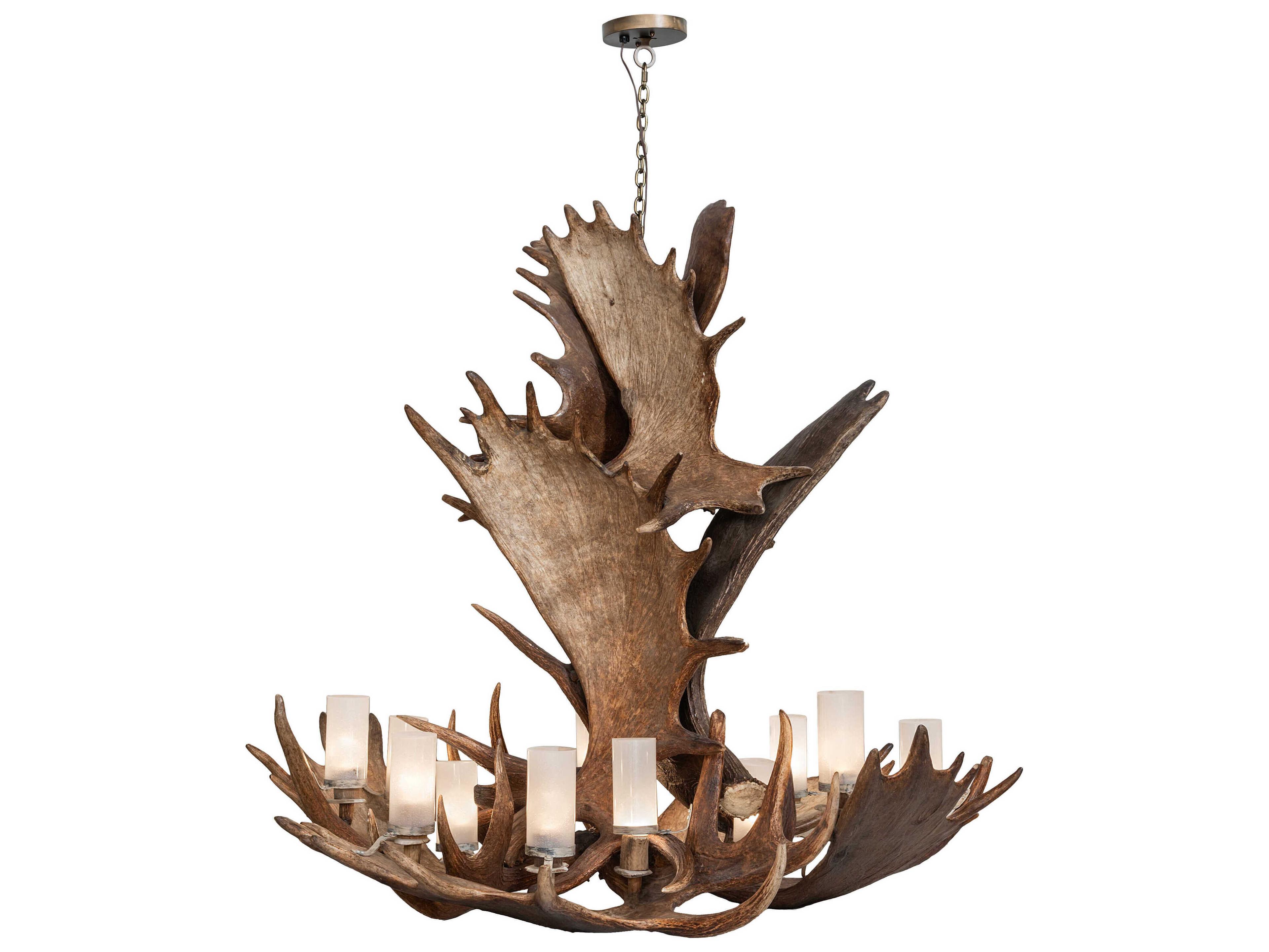 Meyda Antlers Moose 12-Light Antique Brass Chandelier