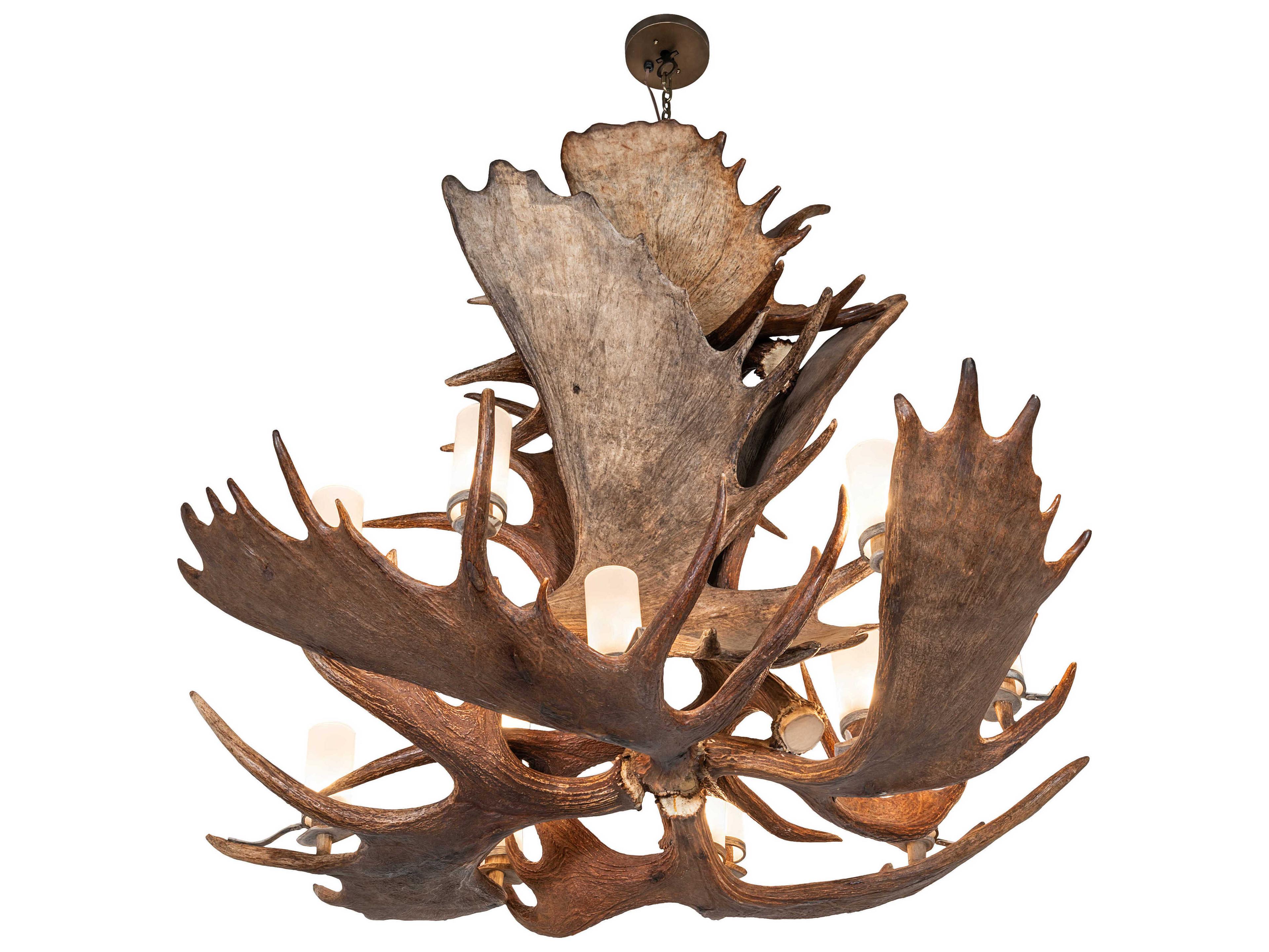 Meyda Antlers Moose 12-Light Antique Brass Chandelier