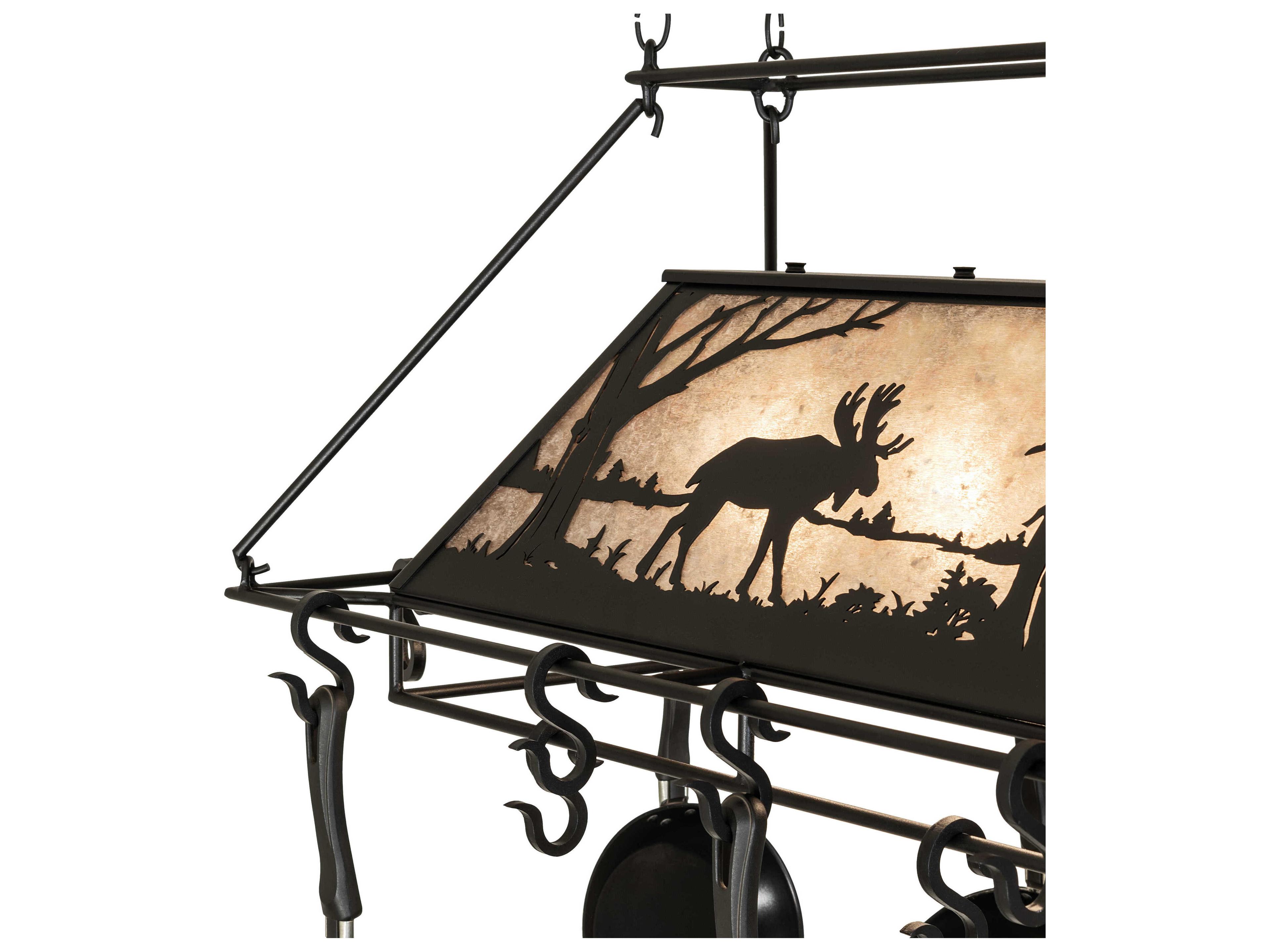 Meyda Moose At Lake 3-Light Textured Black Island Pendant