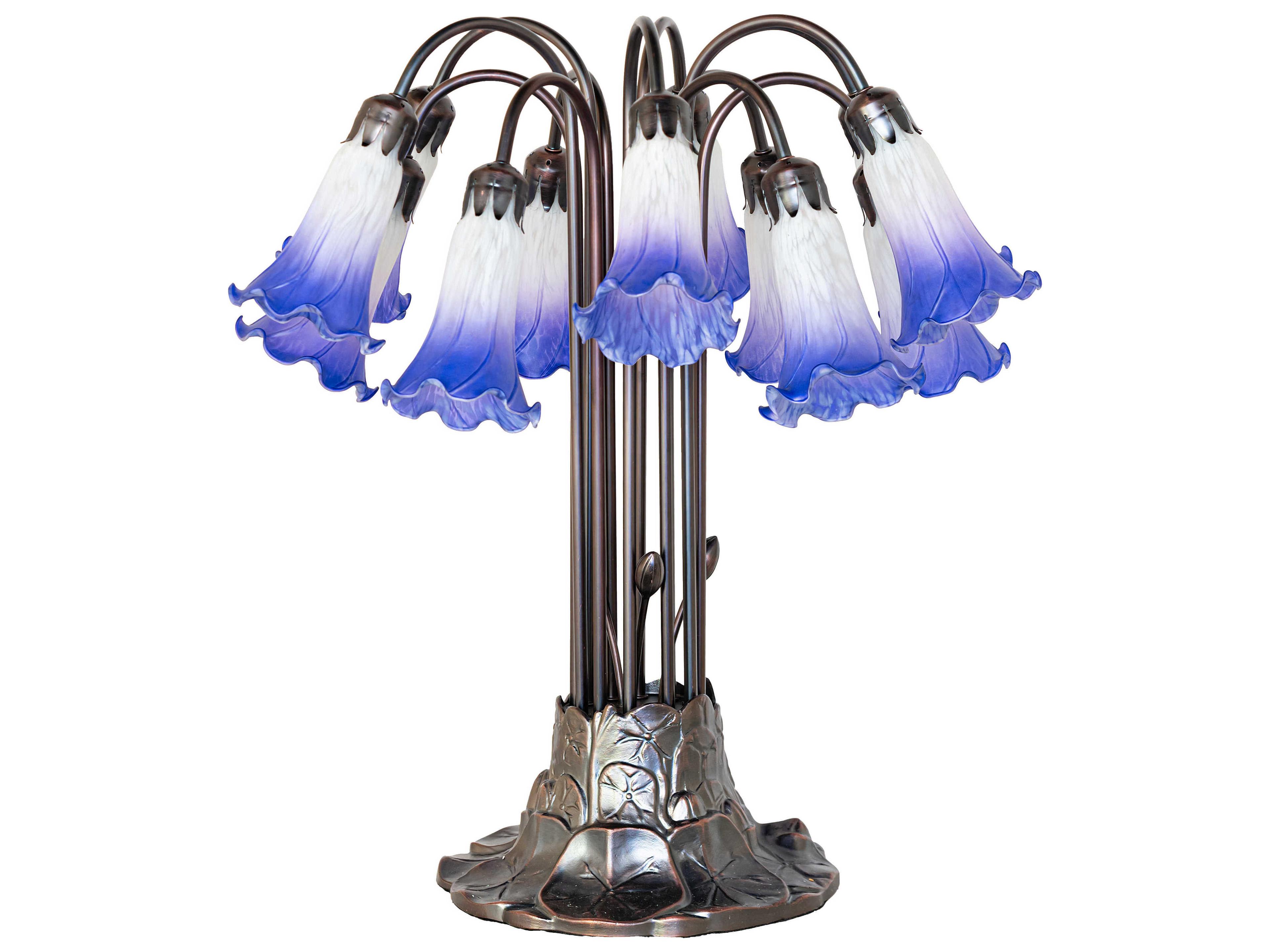 Meyda Tiffany Pond Lily Blue / White Glass Table Lamp