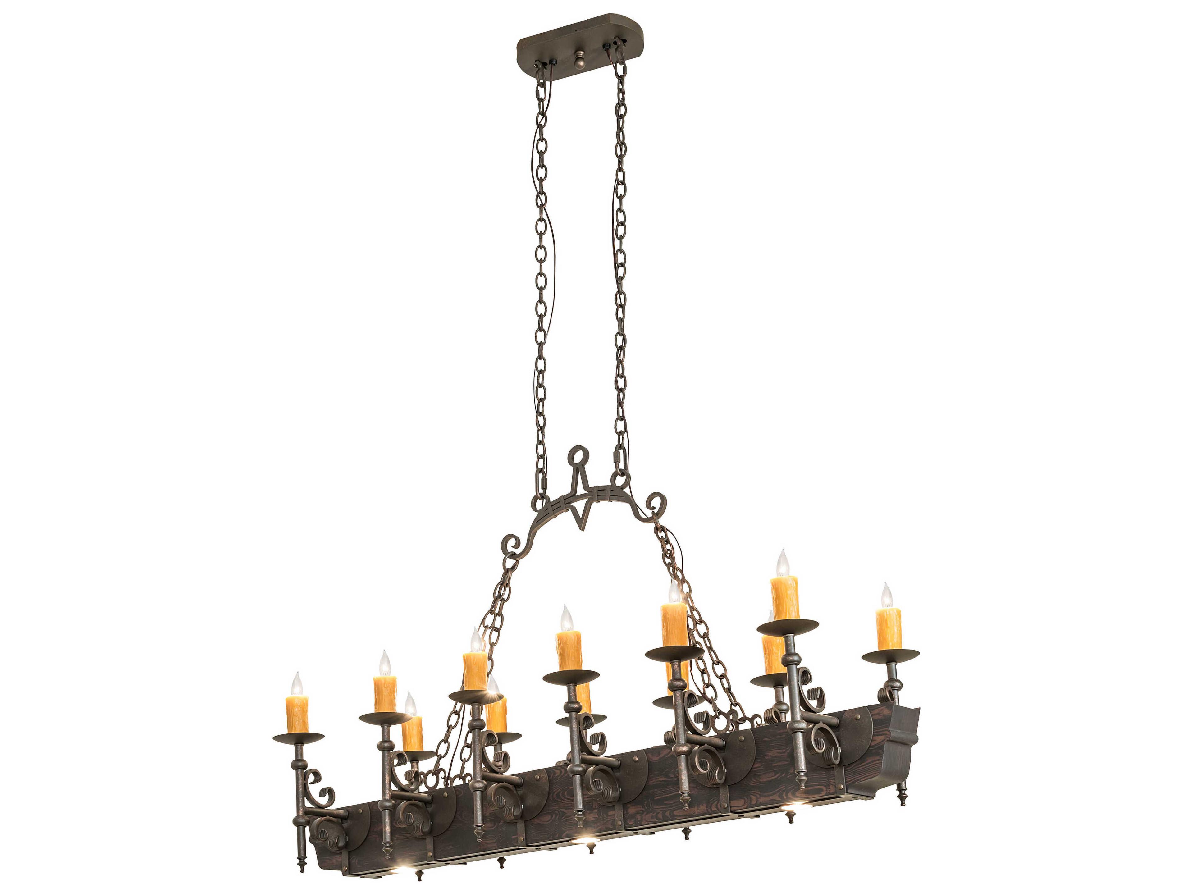 Meyda Tudor 15-Light Gilded Tobacco Wood Grain Bronze Traditional Island Pendant