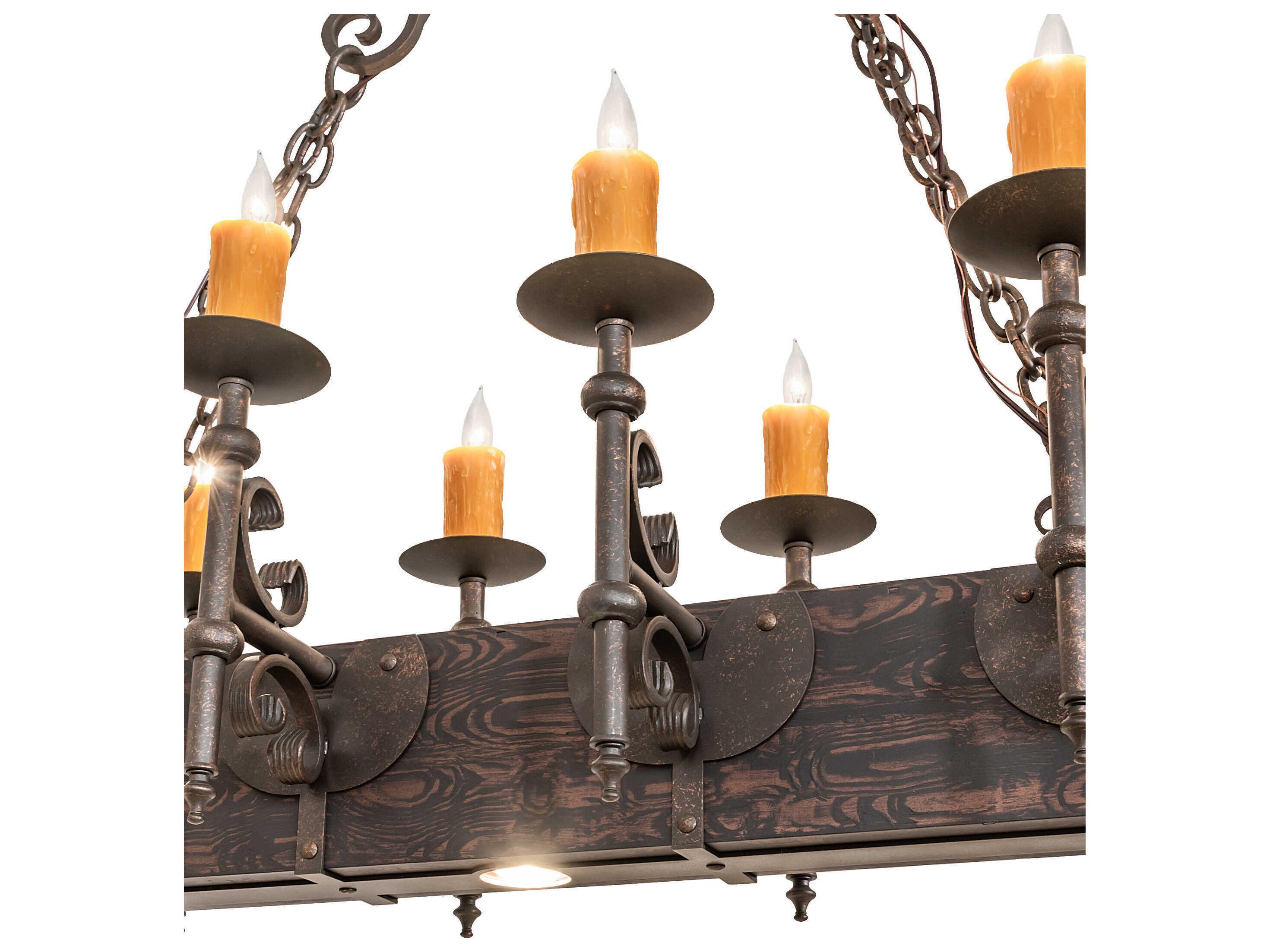 Meyda Tudor 15-Light Gilded Tobacco Wood Grain Bronze Traditional Island Pendant