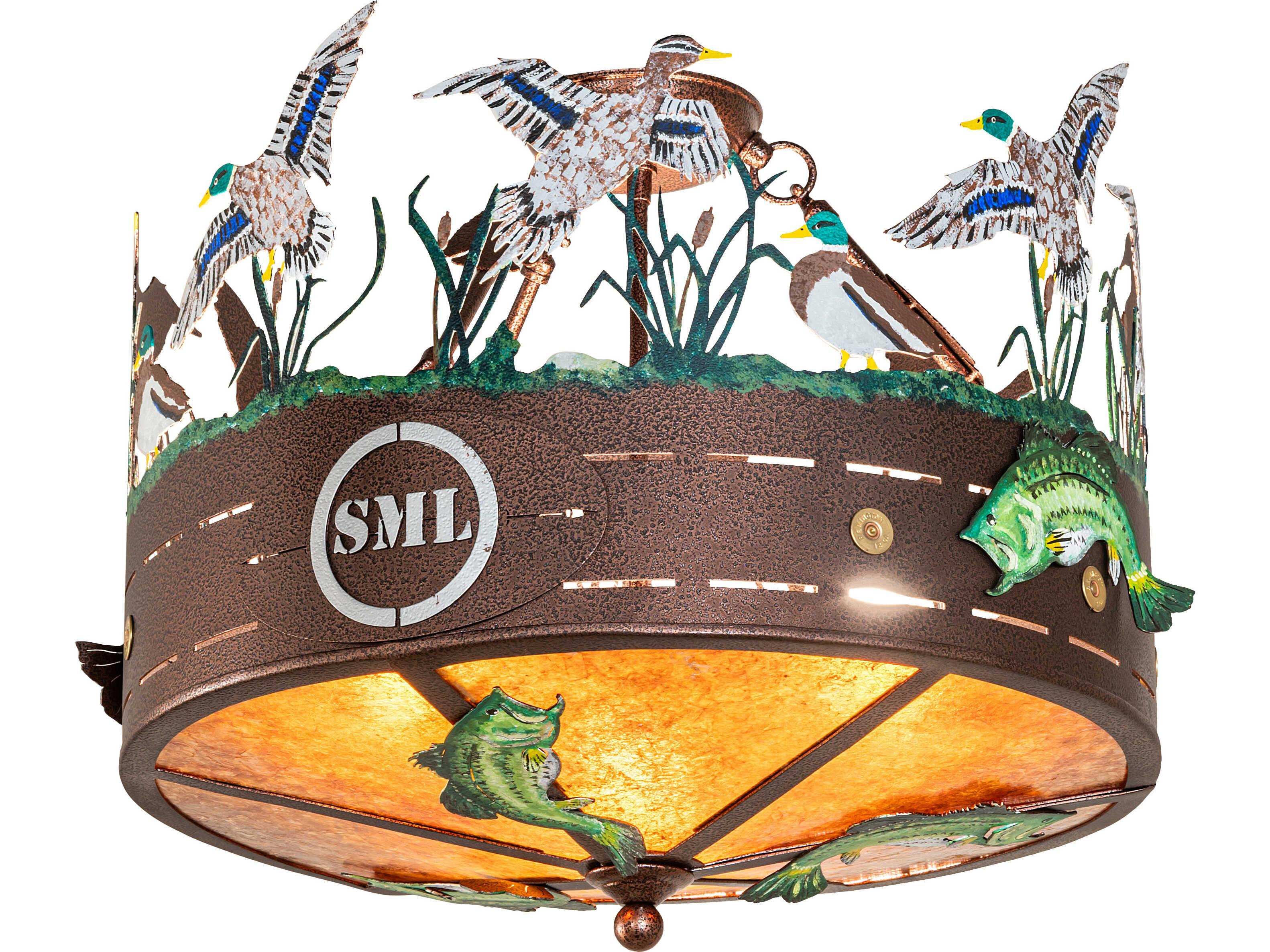 Meyda Personalized 3-Light Amber Mica Copper Semi Flush Mount